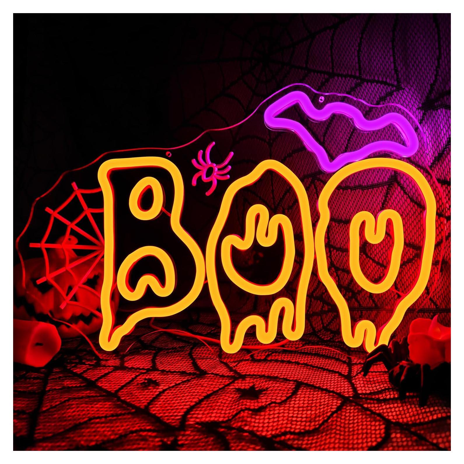 Letrero Neón Halloween Ajoyferris Murciélago Boo LED Regulable