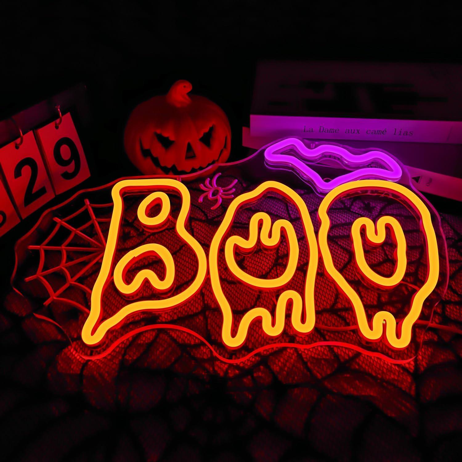 Letrero Neón Halloween Ajoyferris Murciélago Boo LED Regulable