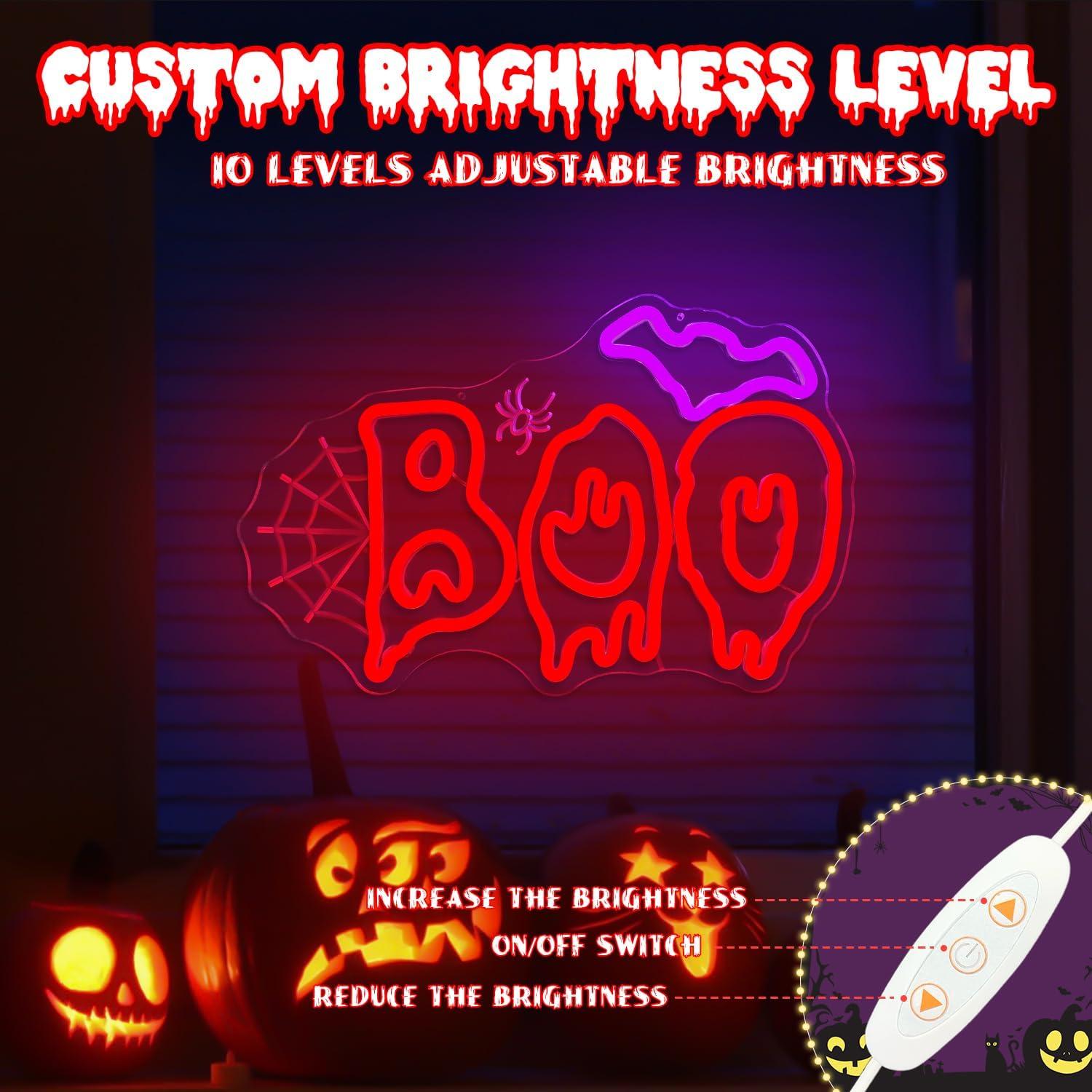 Letrero Neón Halloween Ajoyferris Murciélago Boo LED Regulable