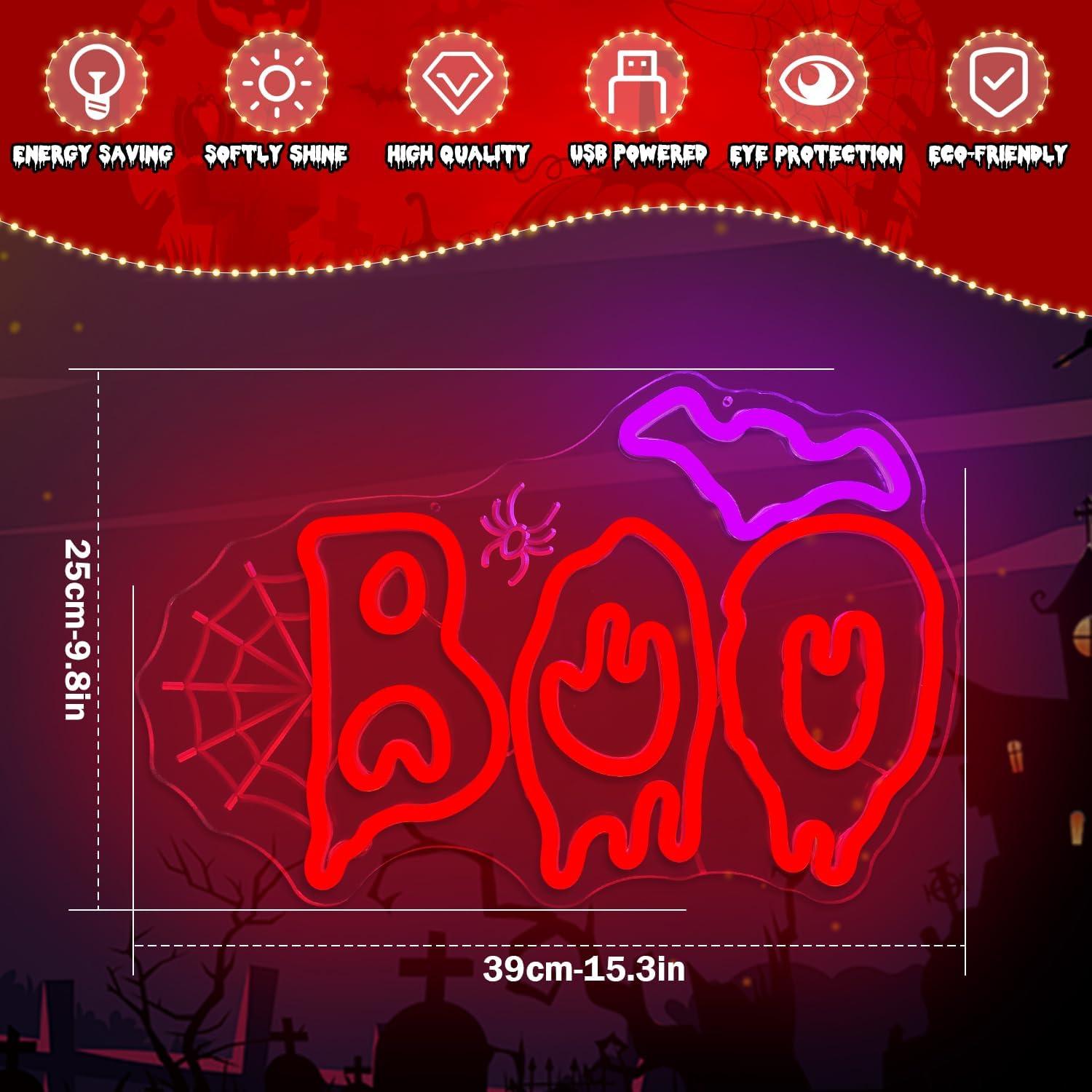 Letrero Neón Halloween Ajoyferris Murciélago Boo LED Regulable