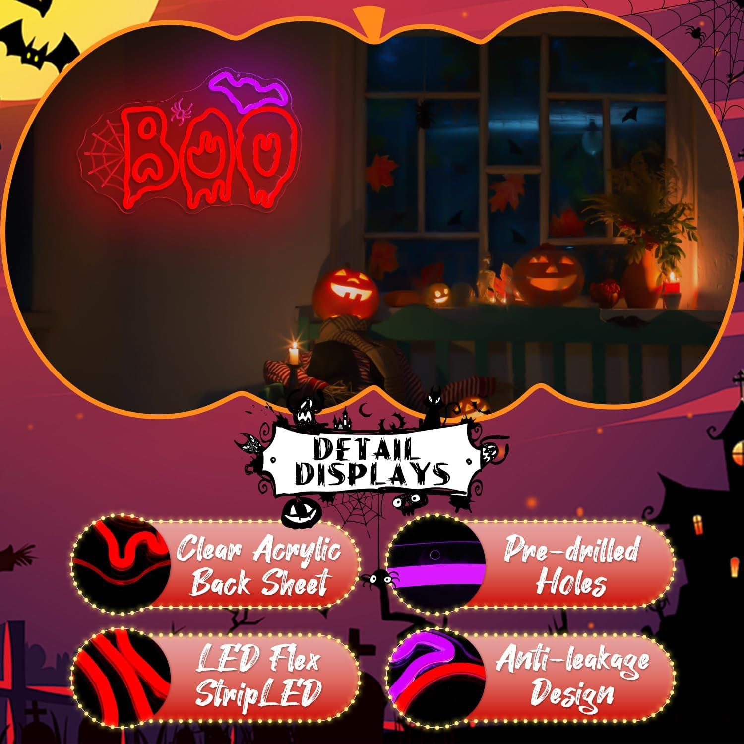 Letrero Neón Halloween Ajoyferris Murciélago Boo LED Regulable