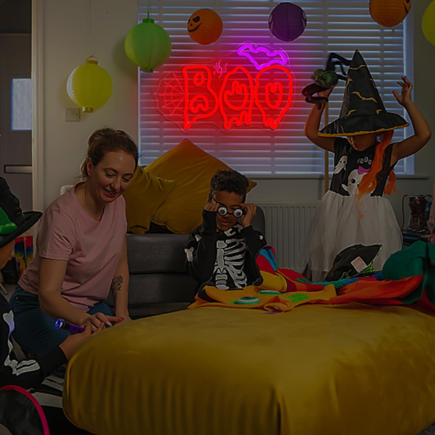 Letrero Neón Halloween Ajoyferris Murciélago Boo LED Regulable