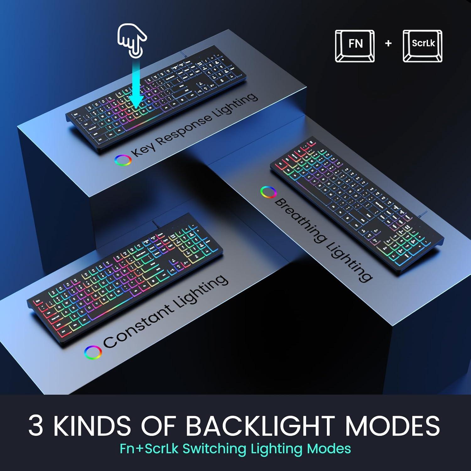 Teclado Retroiluminado con Cable COLIKES Ergonómico 44.1x15.3cm