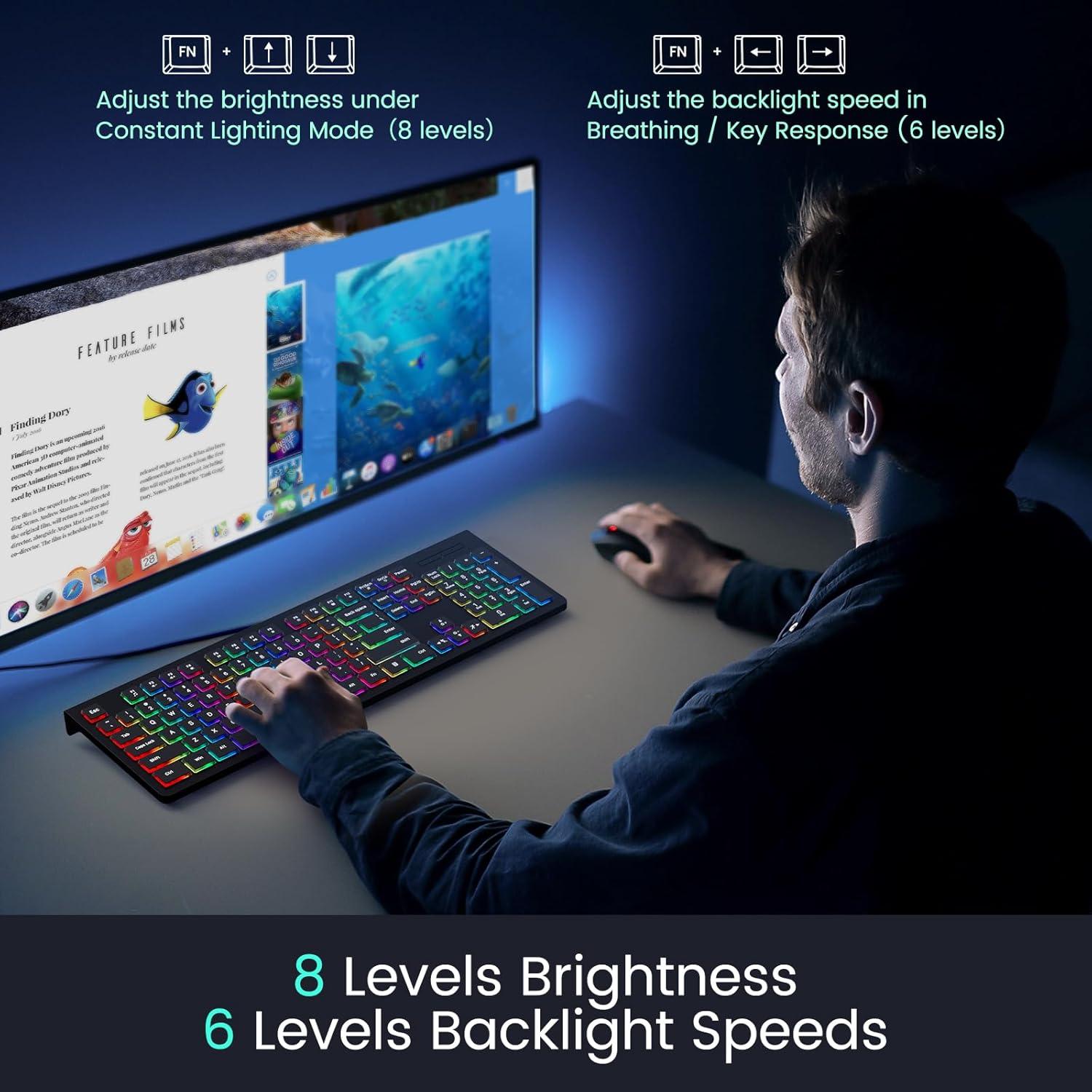 Teclado Retroiluminado con Cable COLIKES Ergonómico 44.1x15.3cm