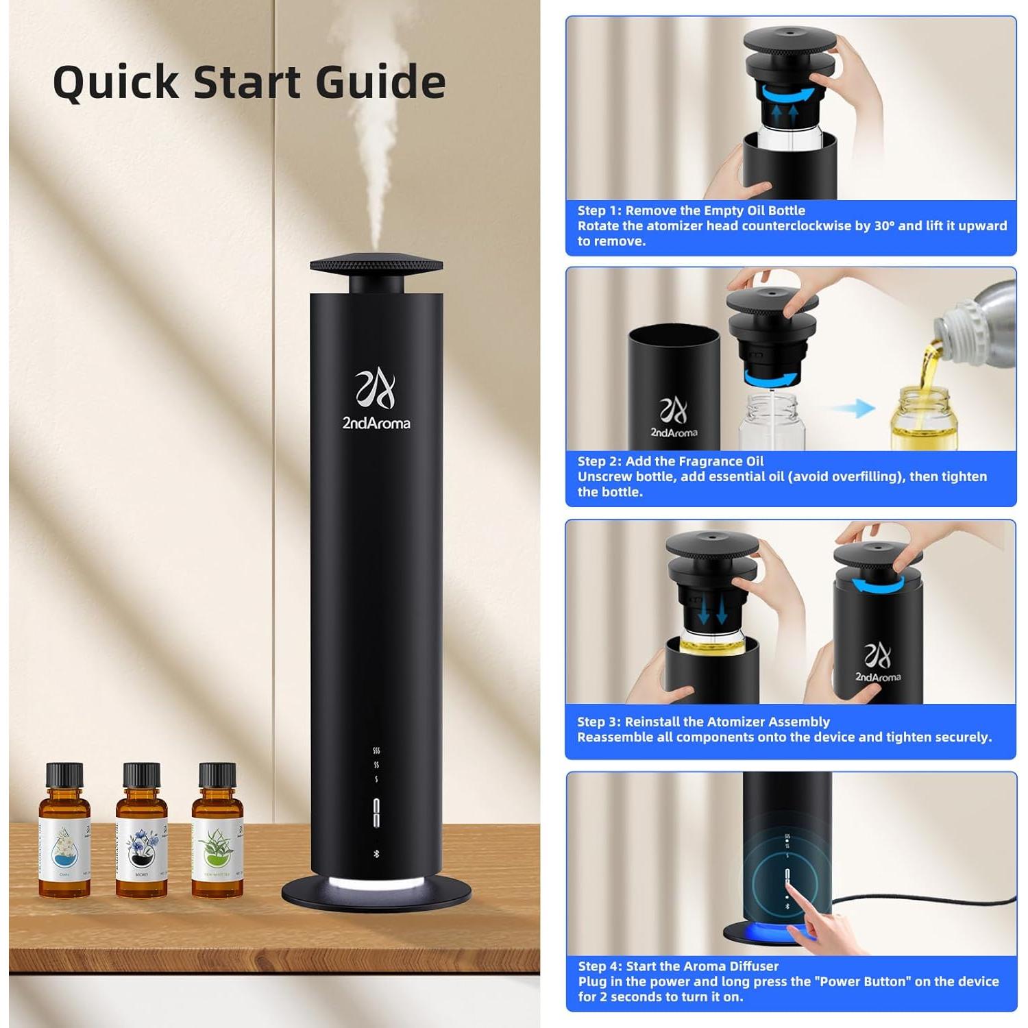 Difusor de Aromas Inalámbrico 2ndAroma HM002 Negro 1000 m²