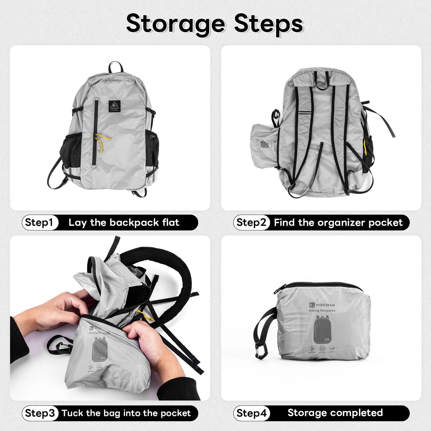 Mochila Plegable Impermeable 24L Nylon 20D Amarillo