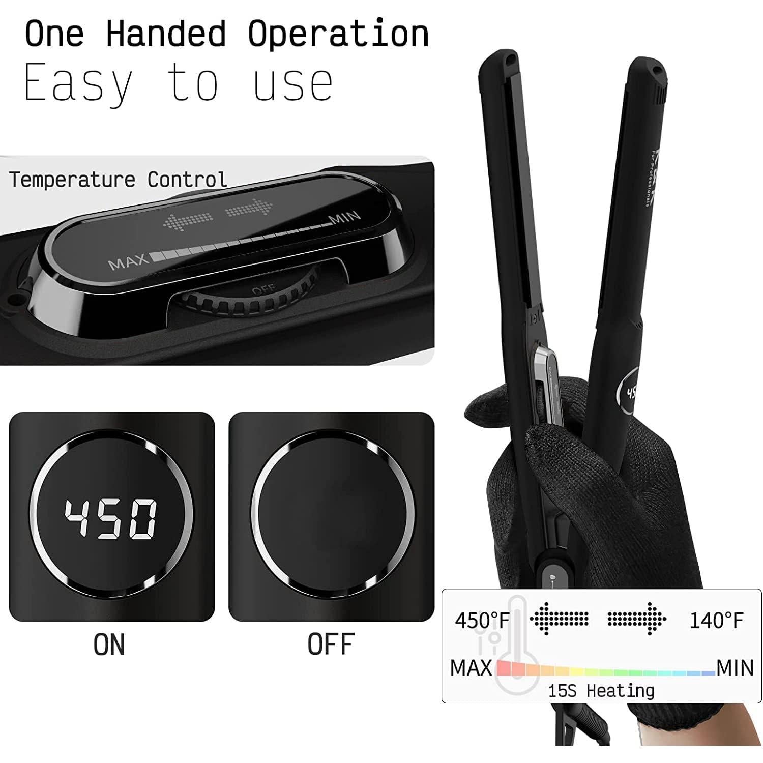 Plancha de Pelo Mini K&K de Titanio 1.27 cm Temperatura Ajustable