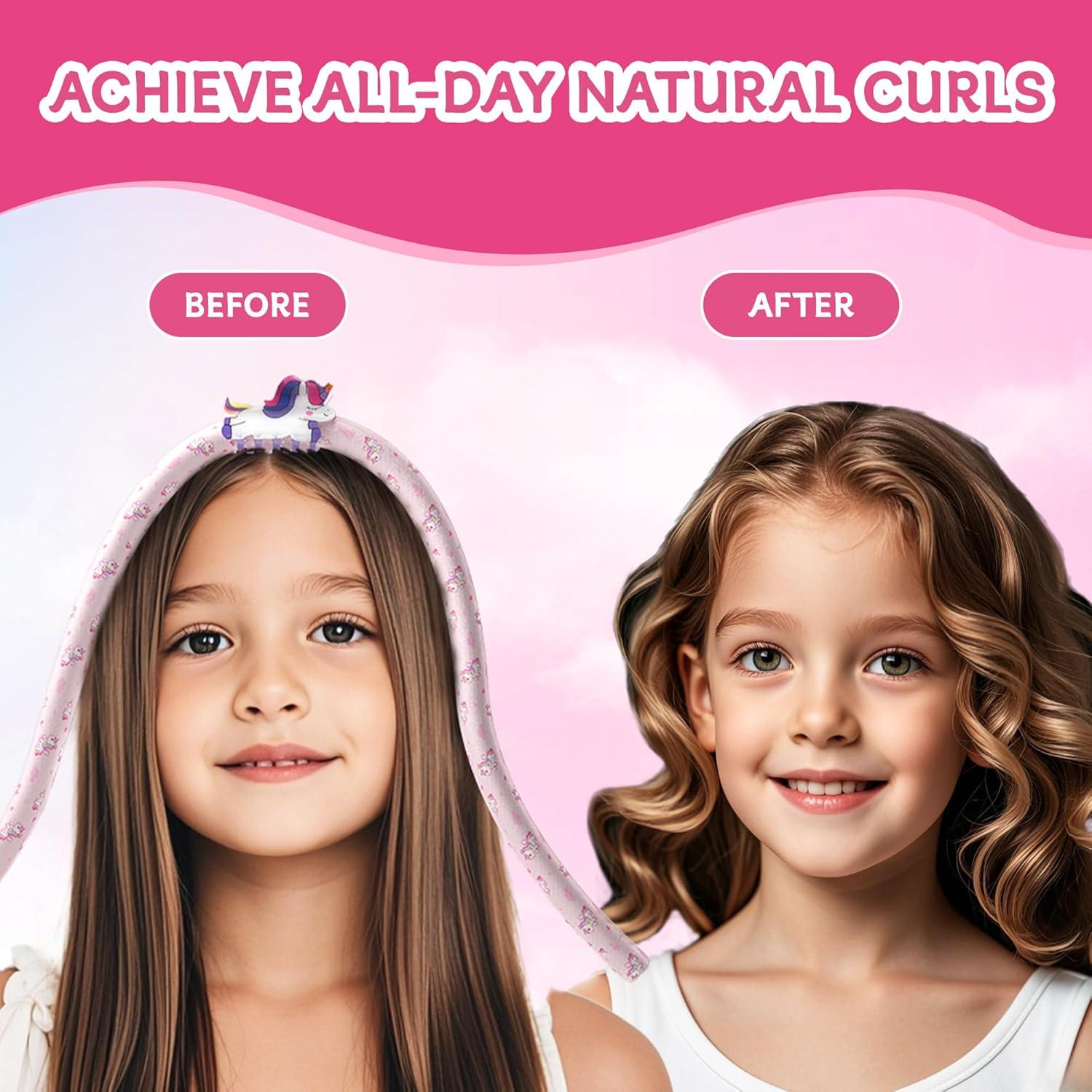 Rulos Sin Calor para Niñas DAGORTE - Rulos de Unicornio Rosa