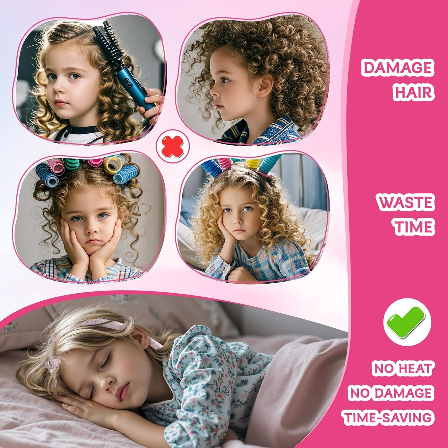 Rulos Sin Calor para Niñas DAGORTE - Rulos de Unicornio Rosa