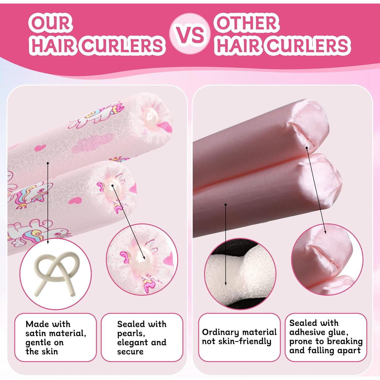 Rulos Sin Calor para Niñas DAGORTE - Rulos de Unicornio Rosa