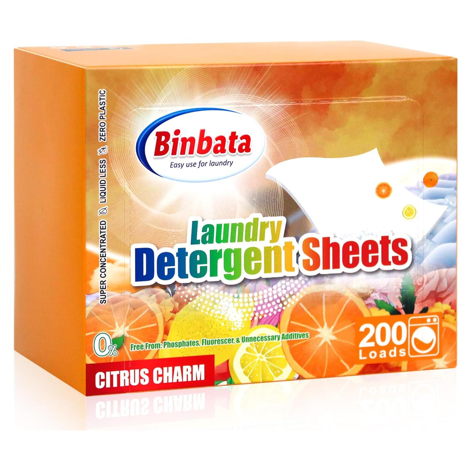 Hojas de detergente ecológico Binbata 200 cargas aroma cítrico