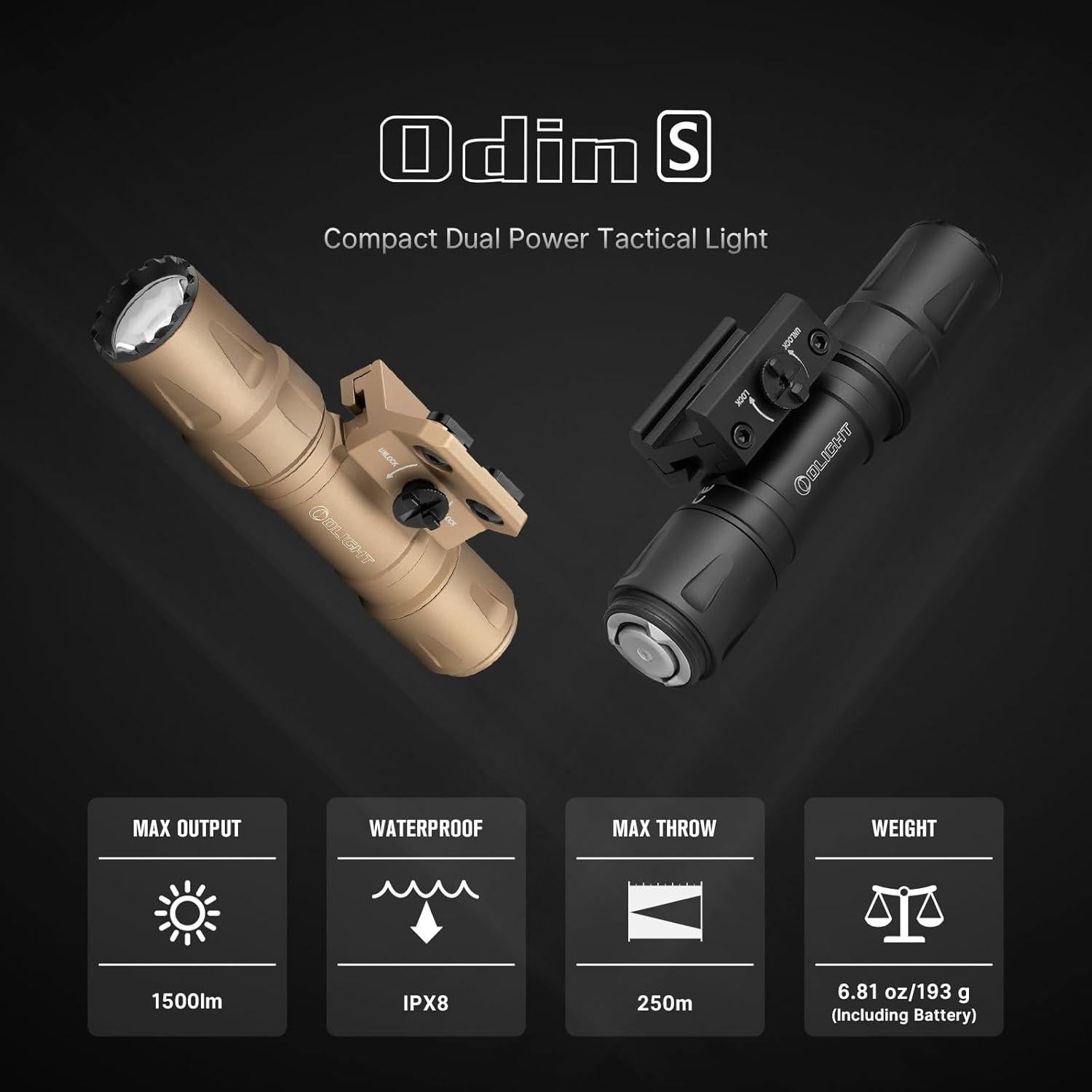 Linterna Táctica OLIGHT Odin S 1500 Lúmenes IPX8 Negra