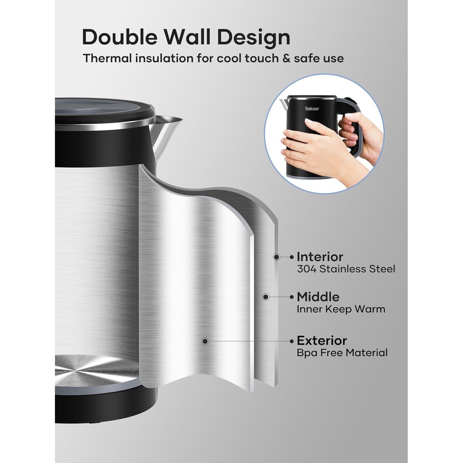 Hervidor Eléctrico Sekaer V01-B 0.8L Acero Inoxidable Portátil