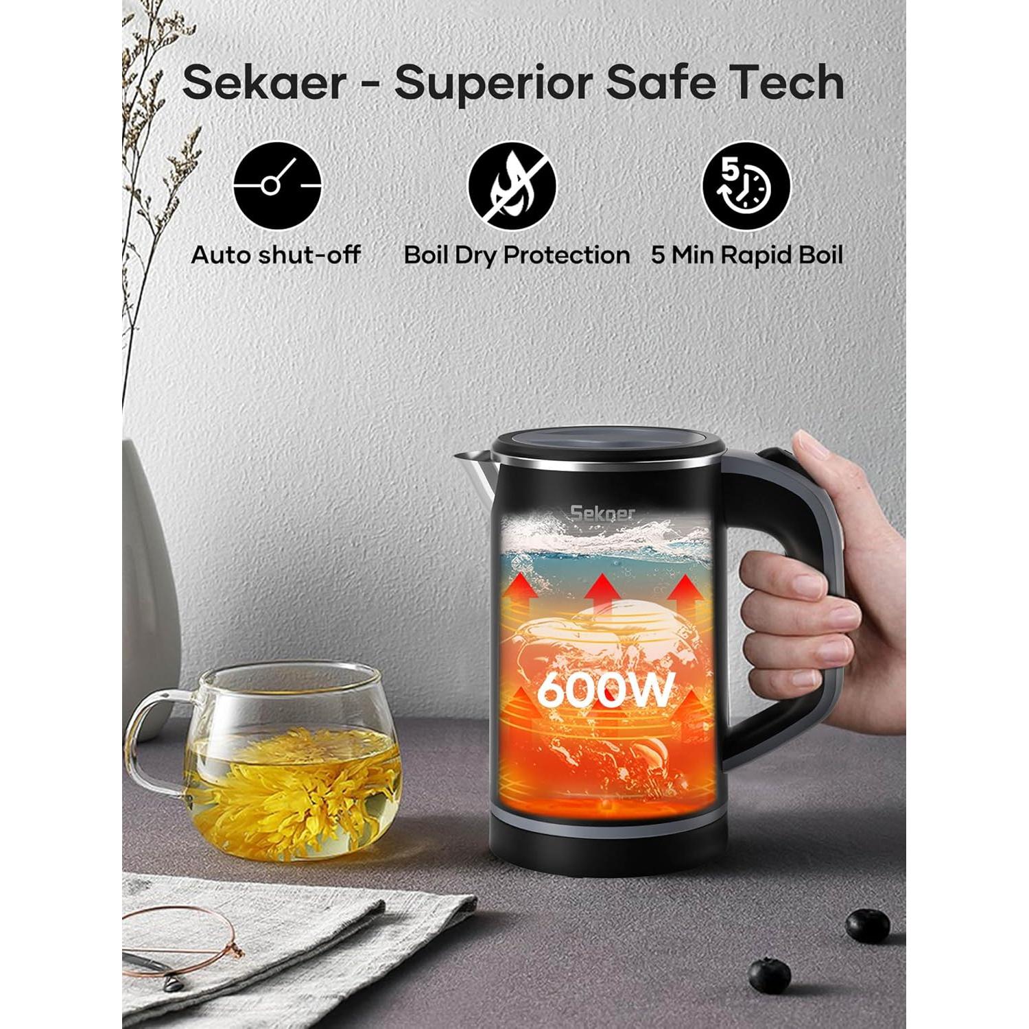 Hervidor Eléctrico Sekaer V01-B 0.8L Acero Inoxidable Portátil