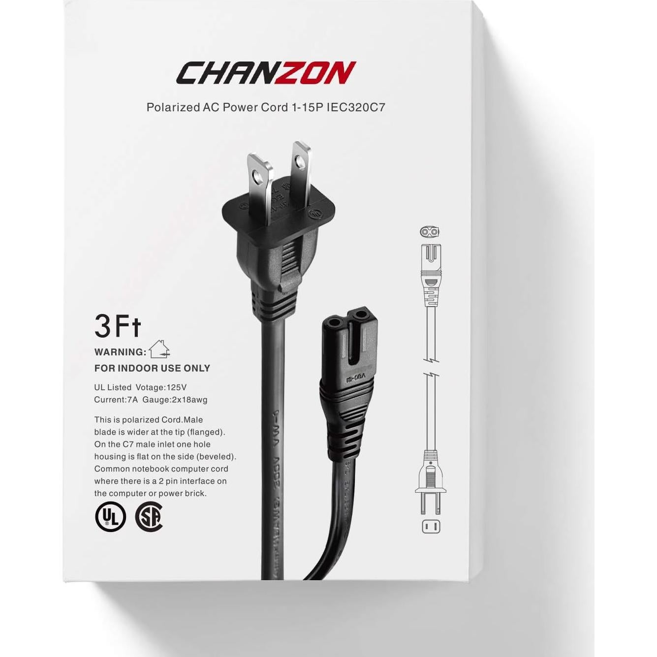 Cable de Alimentación 3ft Chanzon para Televisor Vizio 7A 125V