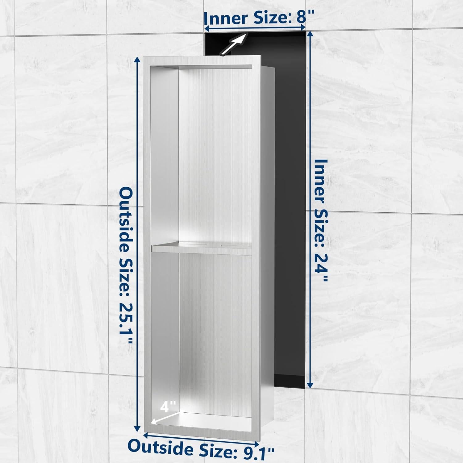 Nicho de Ducha Acero Inoxidable Qeke 60x20 cm Doble Estante