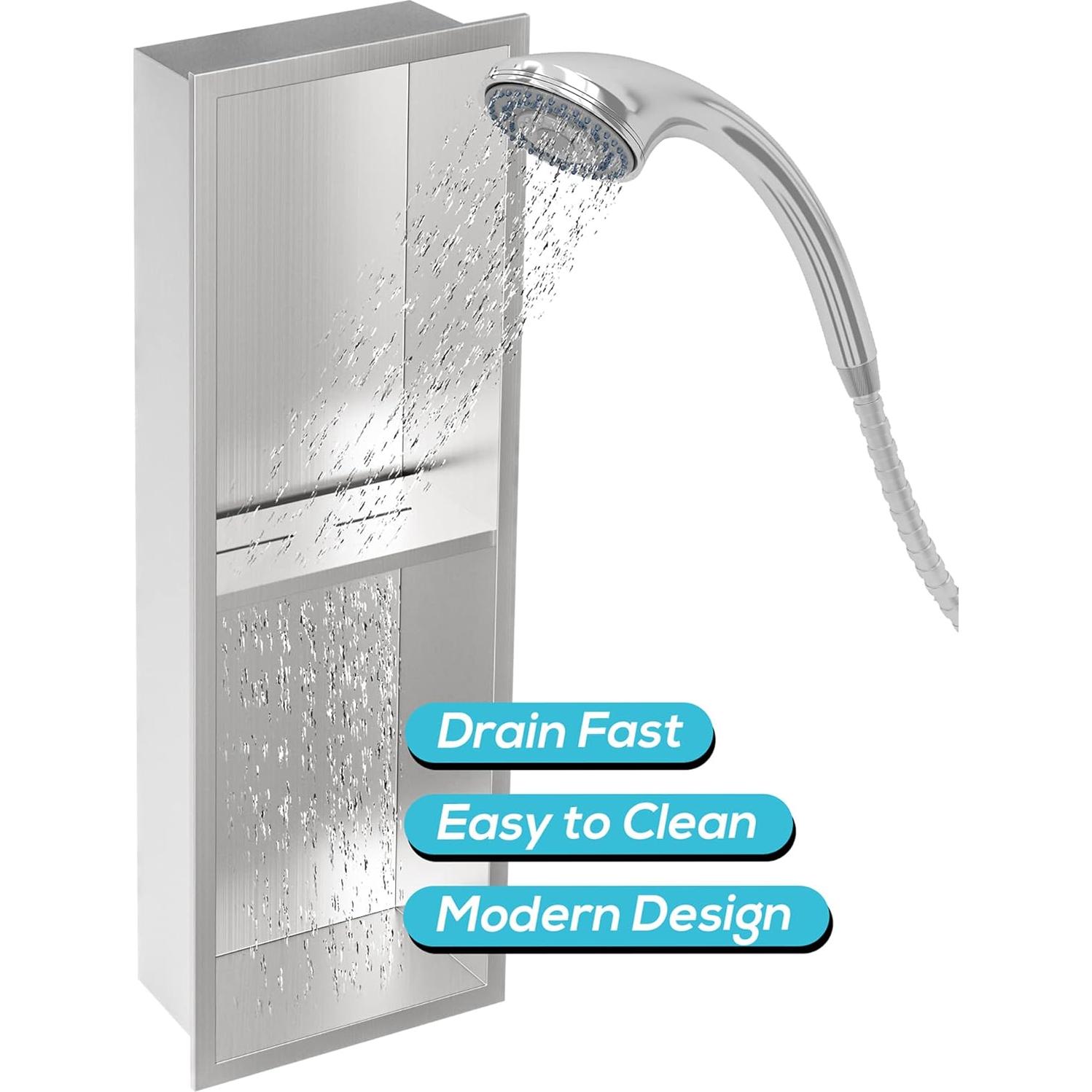 Nicho de Ducha Acero Inoxidable Qeke 60x20 cm Doble Estante