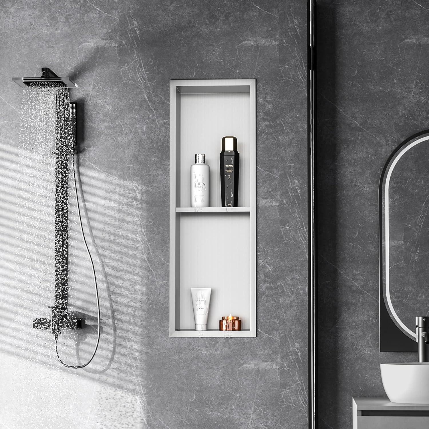 Nicho de Ducha Acero Inoxidable Qeke 60x20 cm Doble Estante