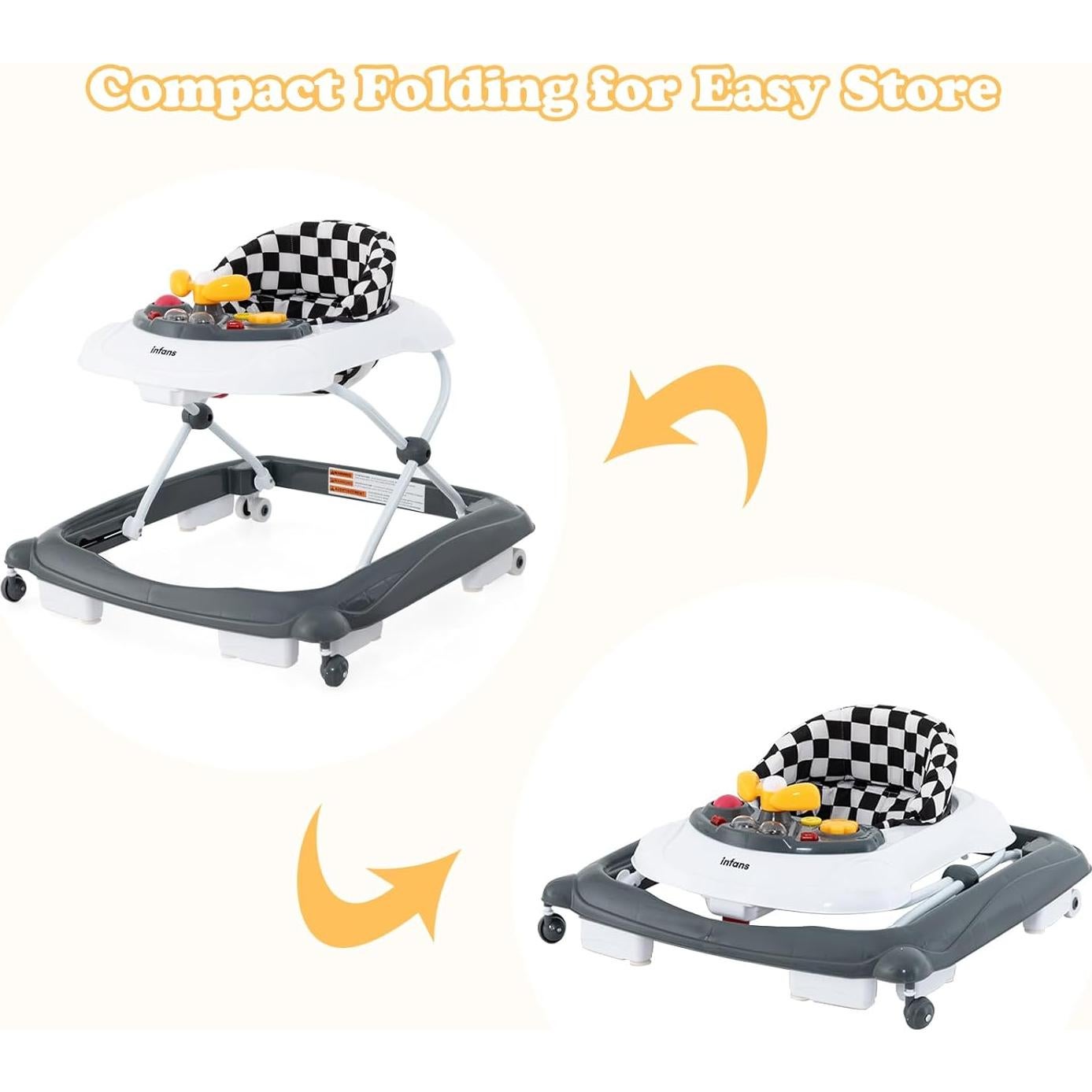 Andador Plegable INFANS 3 en 1 con Música y Altura Ajustable