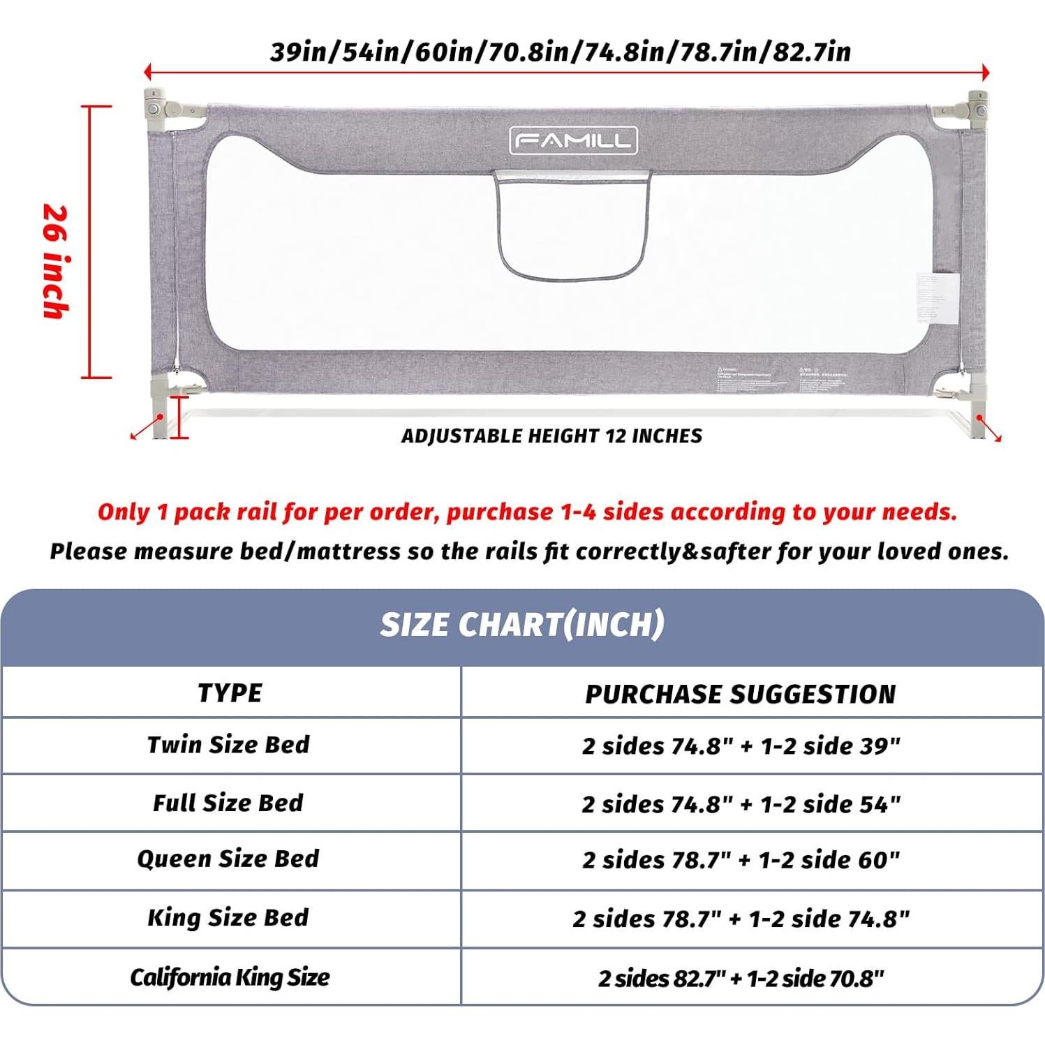 Barandilla para Cunas FAMILL 99 cm Gris - Seguridad Mejorada