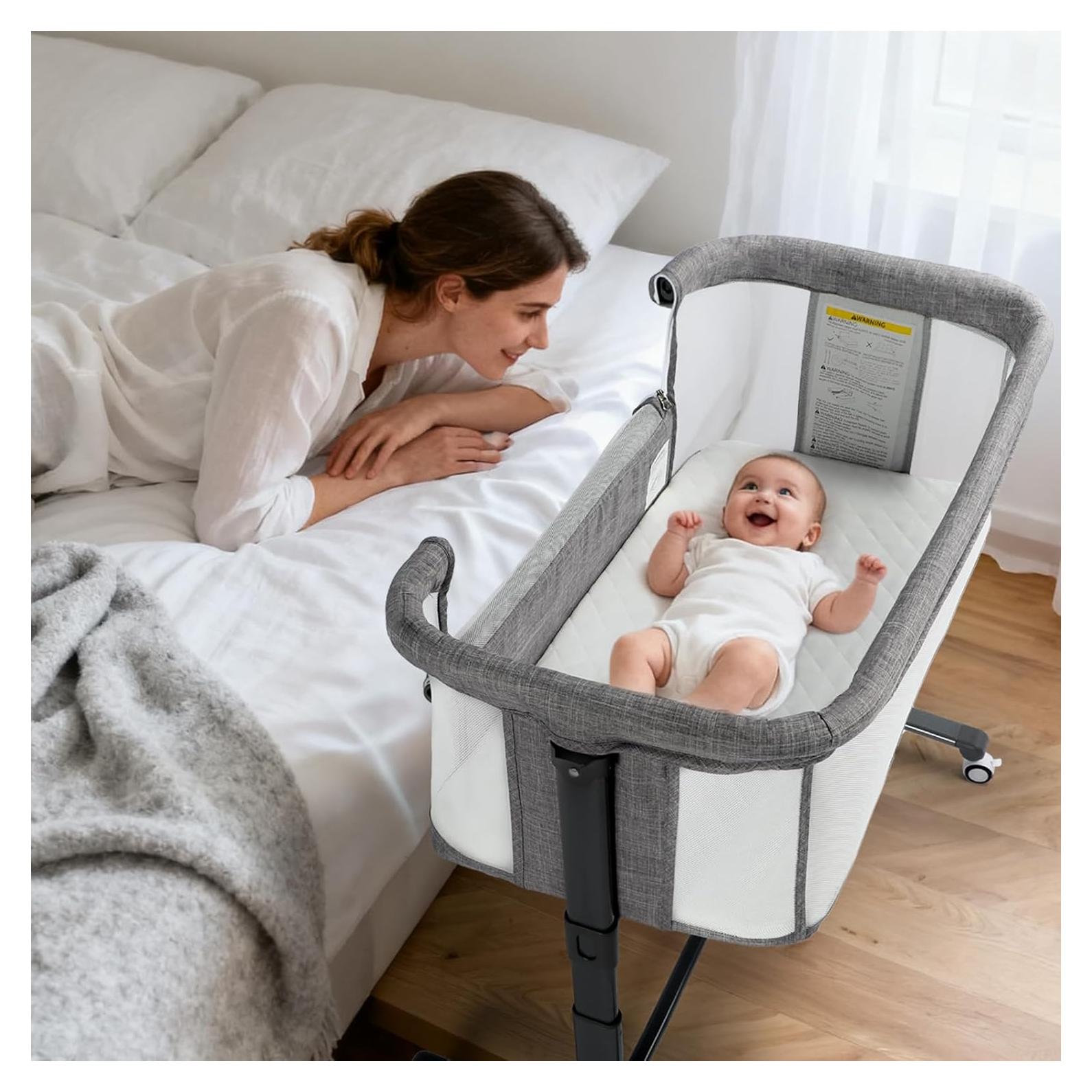 Cuna Kinder King Plegable para Bebés con Ruedas y Colchón Gris