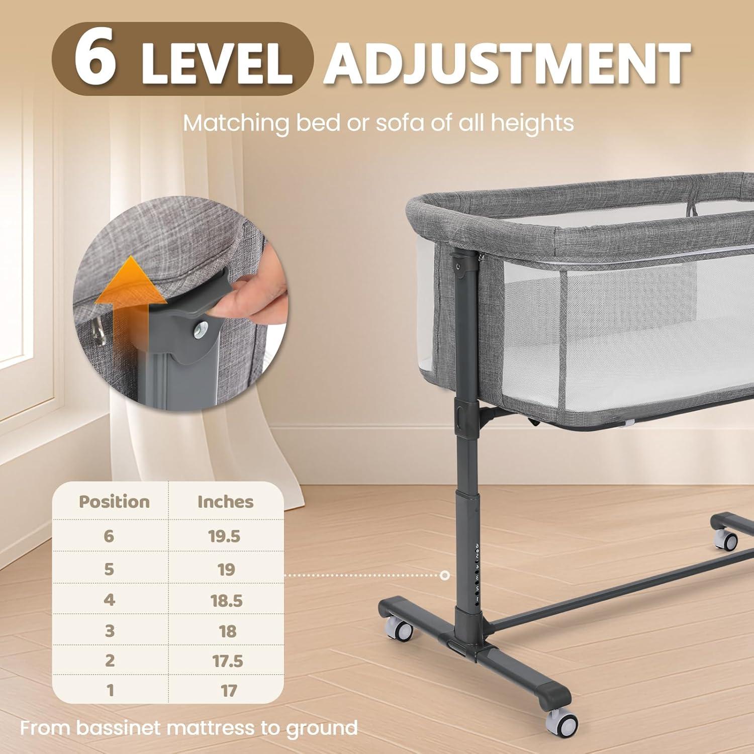 Cuna Kinder King Plegable para Bebés con Ruedas y Colchón Gris