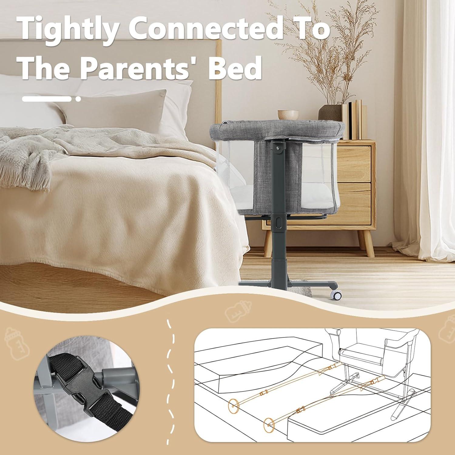 Cuna Kinder King Plegable para Bebés con Ruedas y Colchón Gris