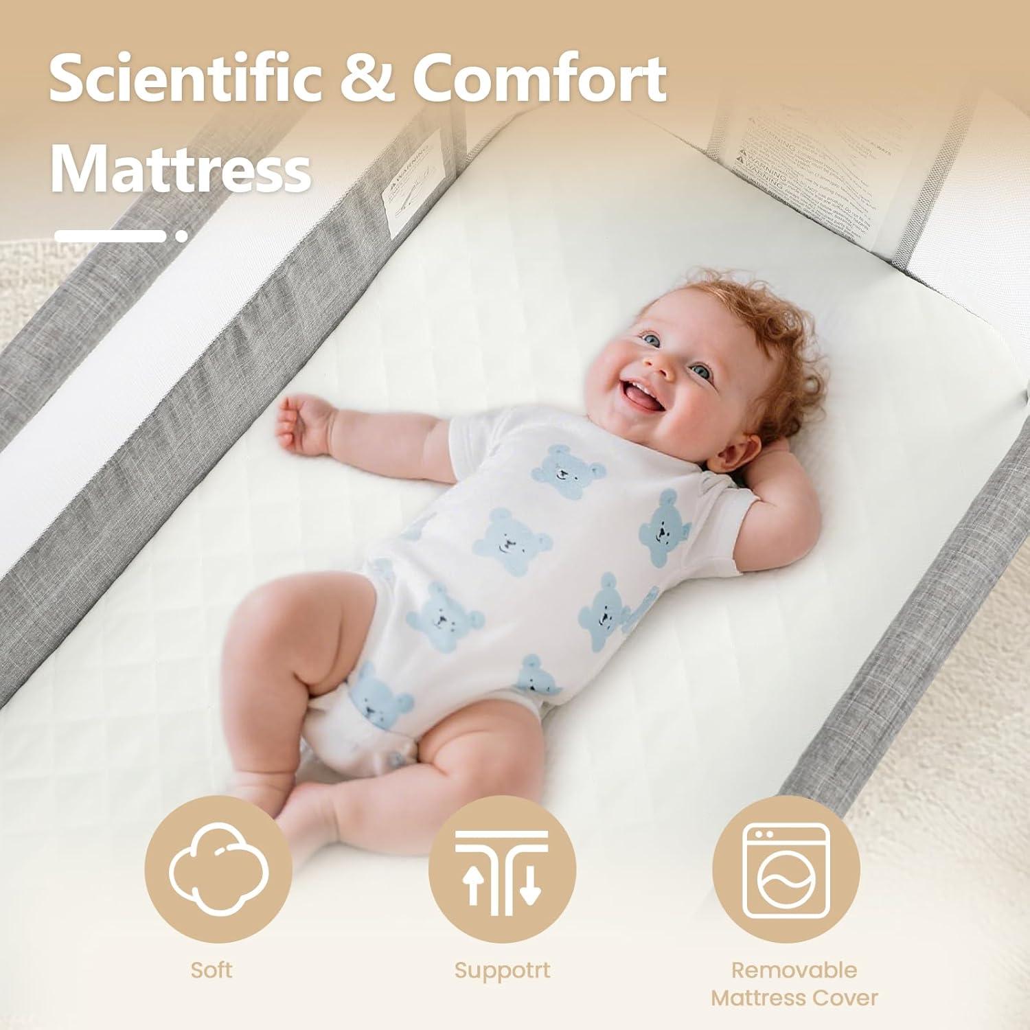 Cuna Kinder King Plegable para Bebés con Ruedas y Colchón Gris