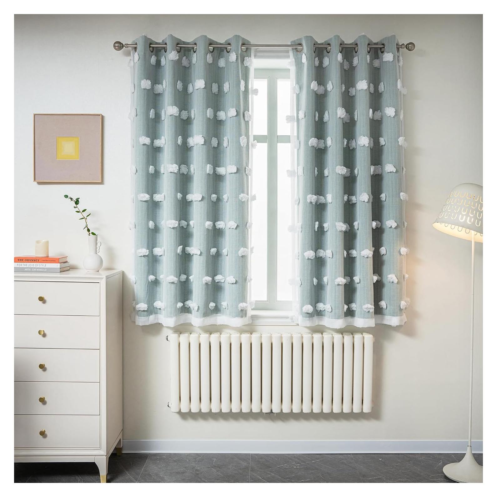 Cortinas MYSKY HOME Aqua 132x137 cm Doble Capa con Pom Pom