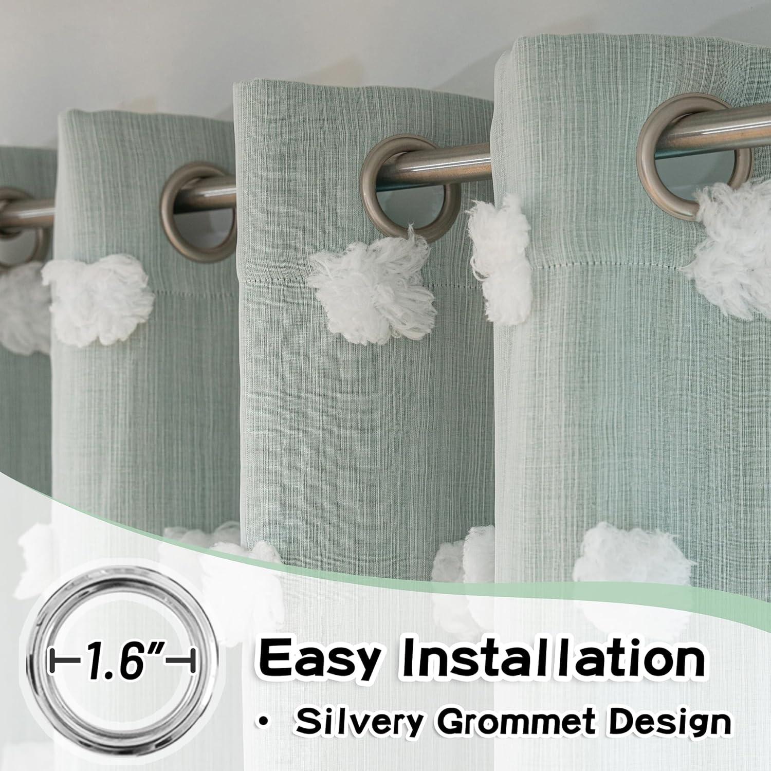 Cortinas MYSKY HOME Aqua 132x137 cm Doble Capa con Pom Pom