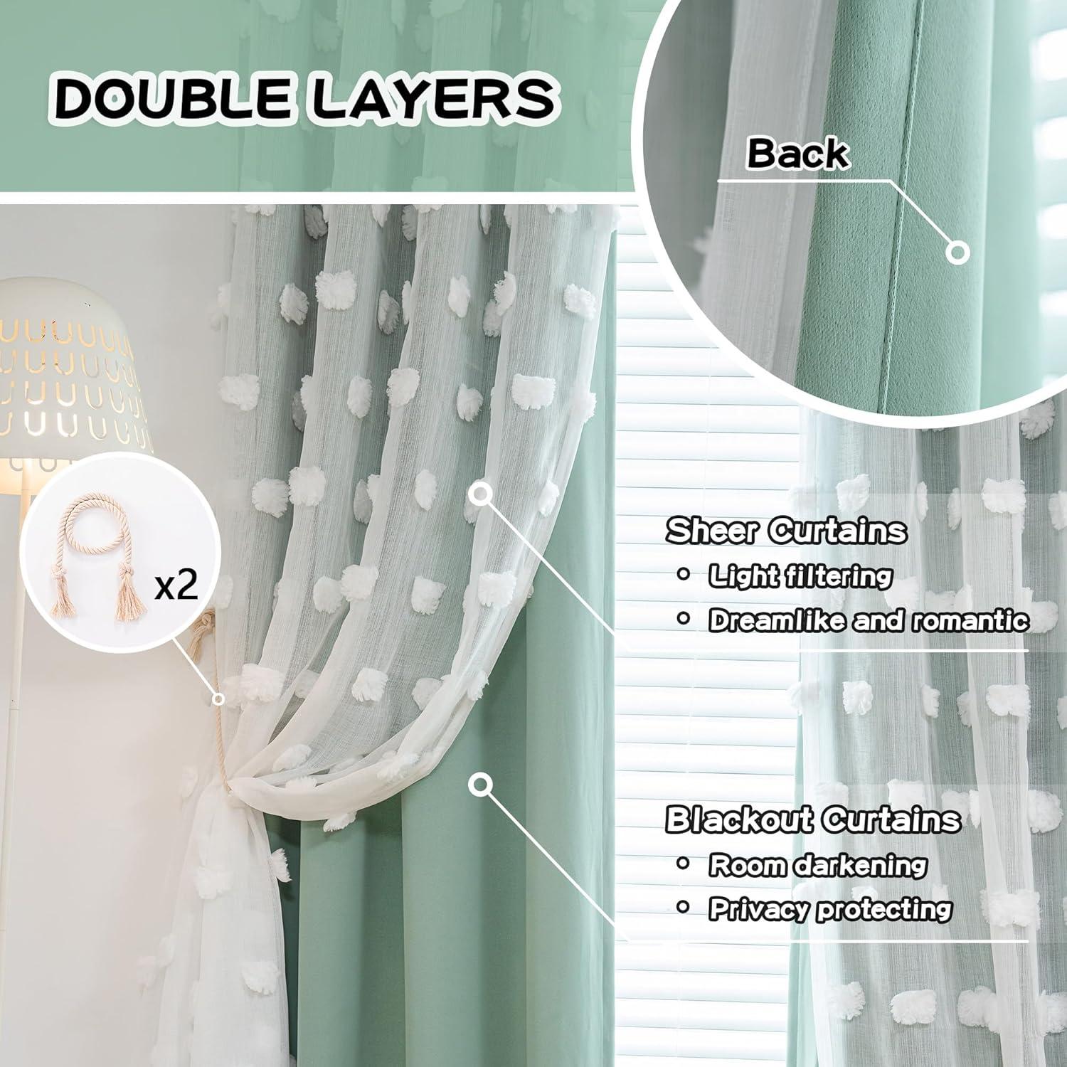 Cortinas MYSKY HOME Aqua 132x137 cm Doble Capa con Pom Pom