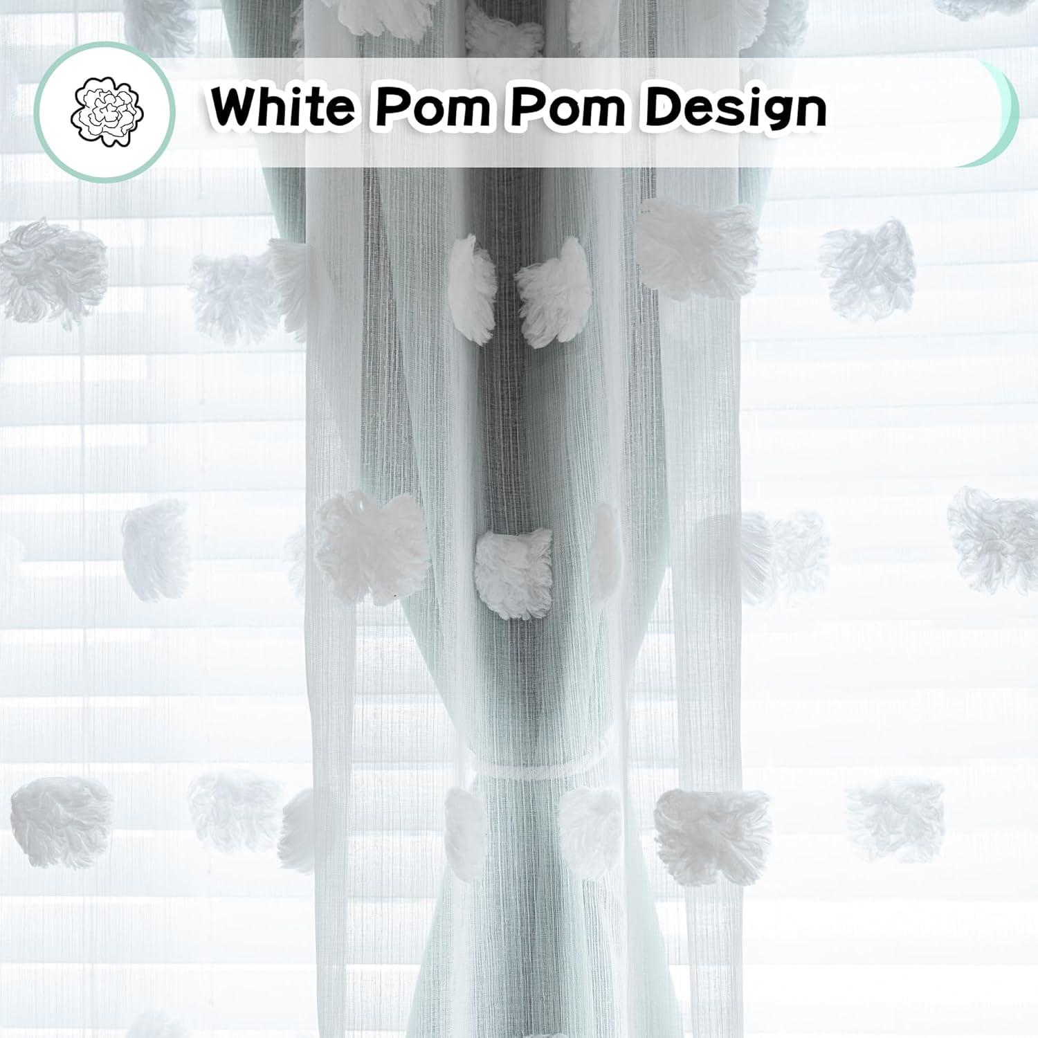 Cortinas MYSKY HOME Aqua 132x137 cm Doble Capa con Pom Pom