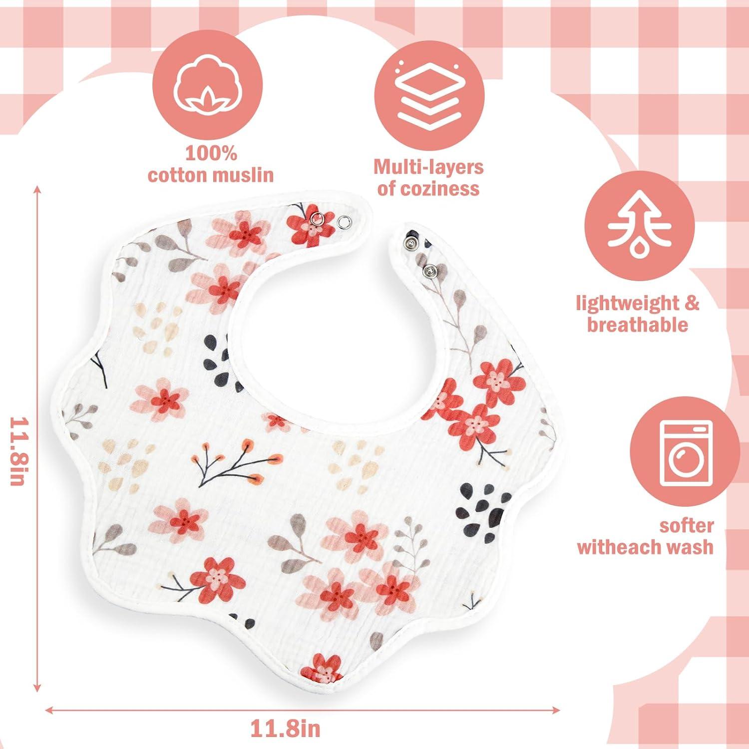 Paquete de 6 Baberos de Muselina 100% Algodón Ajustables