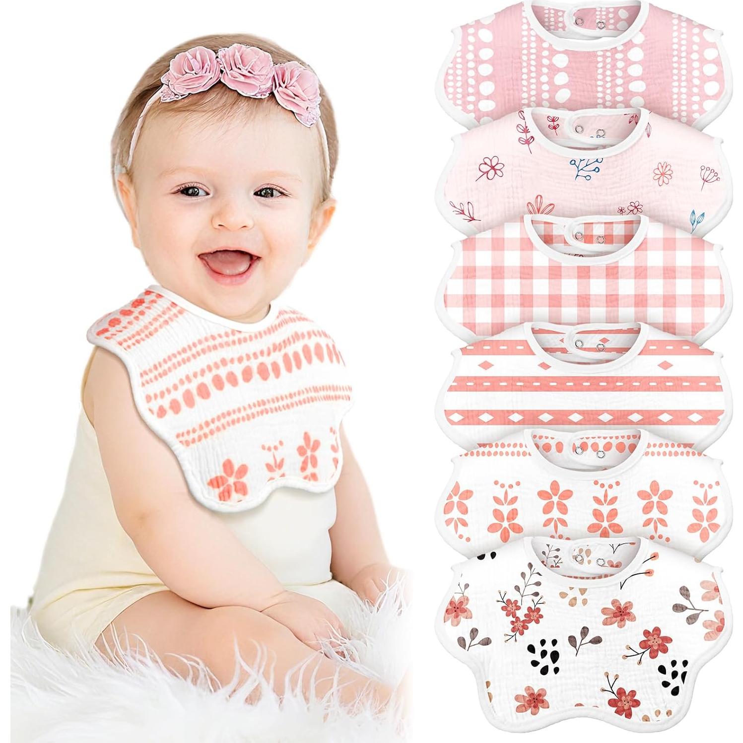 Paquete de 6 Baberos de Muselina 100% Algodón Ajustables