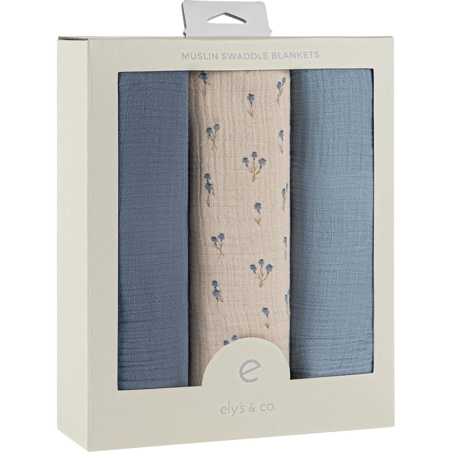 Ely's & Co. Manta de Muselina 3-Pack 100% Algodón Azul