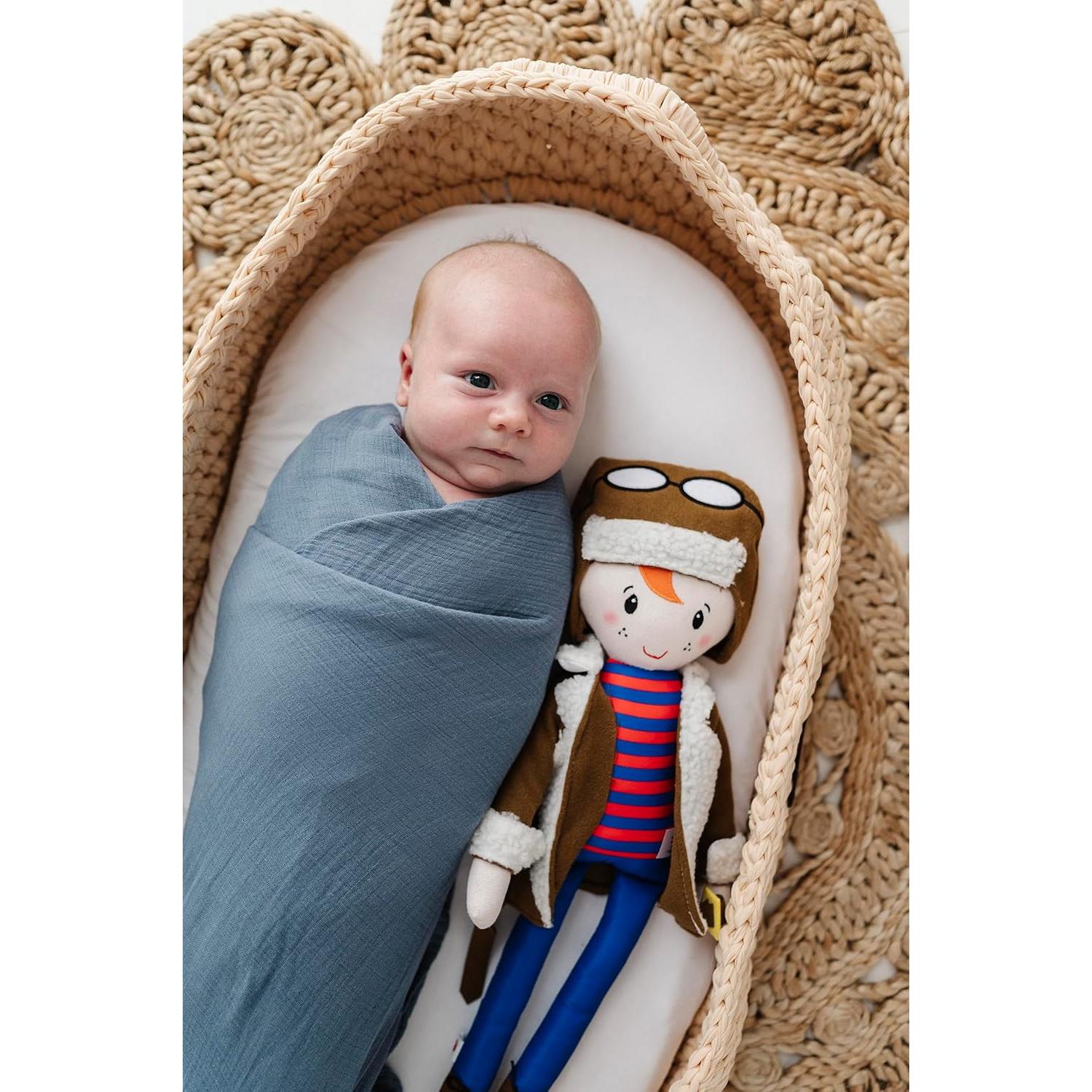 Ely's & Co. Manta de Muselina 3-Pack 100% Algodón Azul