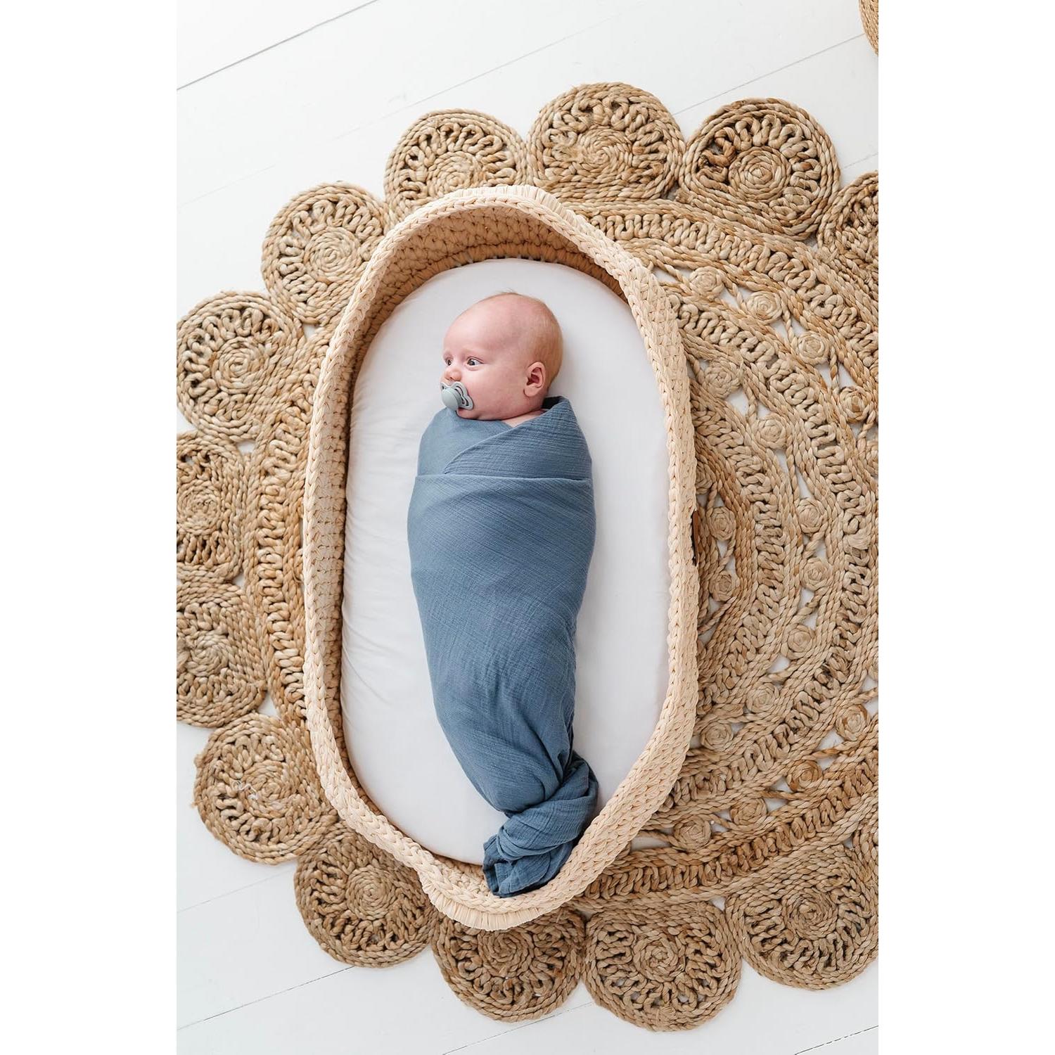 Ely's & Co. Manta de Muselina 3-Pack 100% Algodón Azul