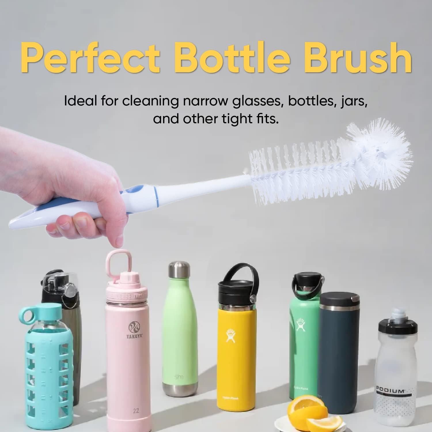 Cepillo de Botellas Superio Azul y Blanco con Mango Ergonómico