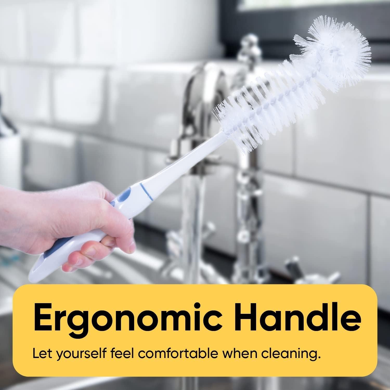 Cepillo de Botellas Superio Azul y Blanco con Mango Ergonómico