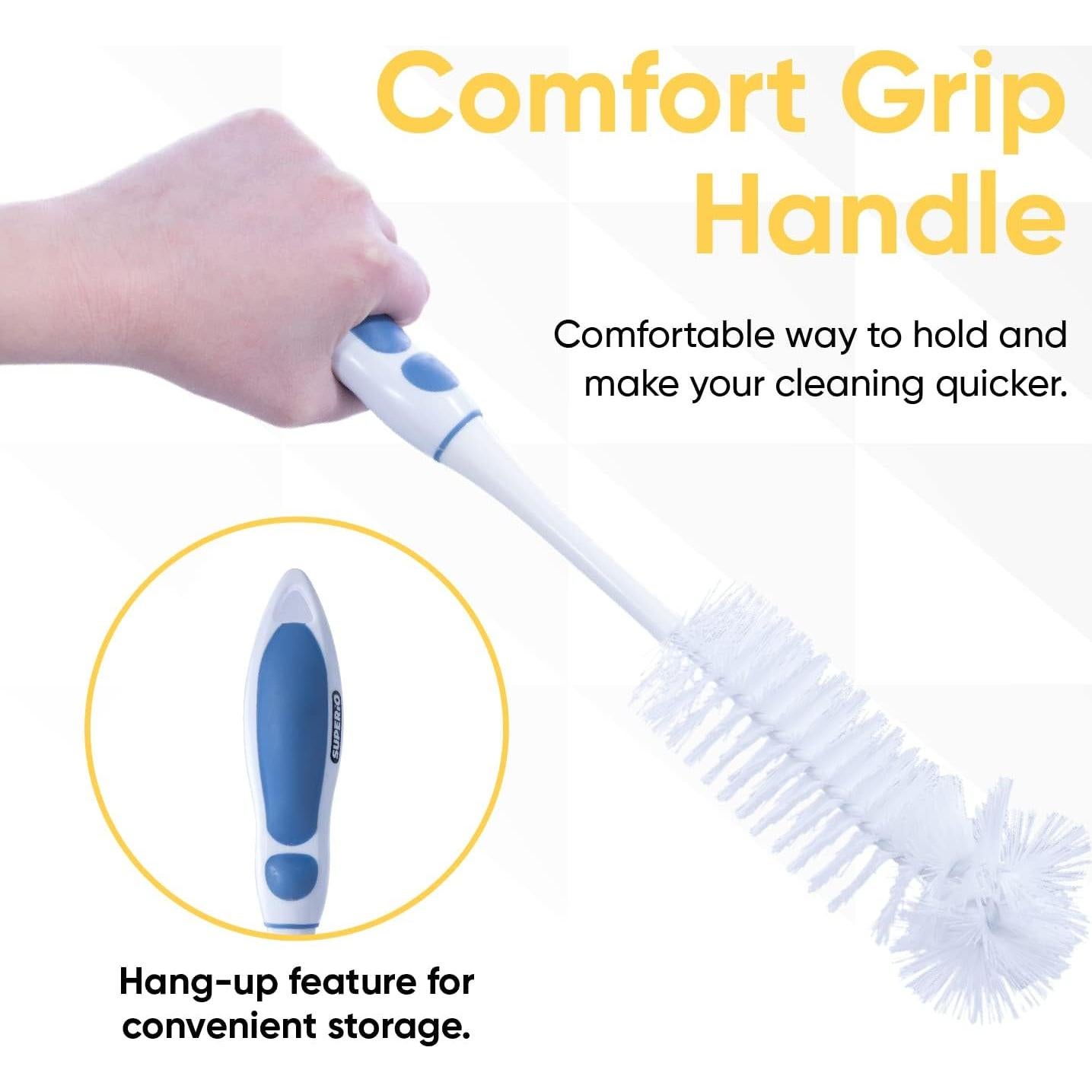 Cepillo de Botellas Superio Azul y Blanco con Mango Ergonómico