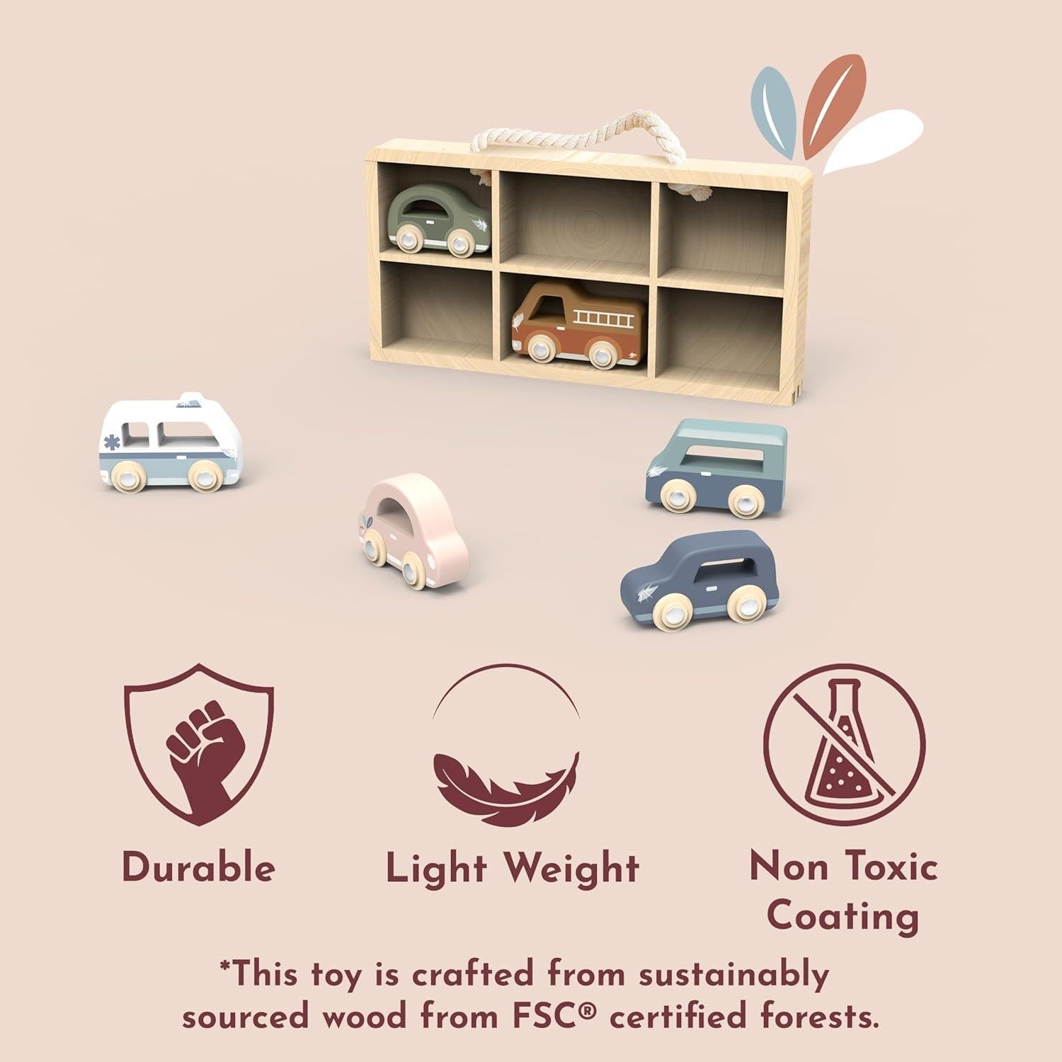 Juego de Coches de Madera Speedy Monkey - 6 Vehículos Coloridos