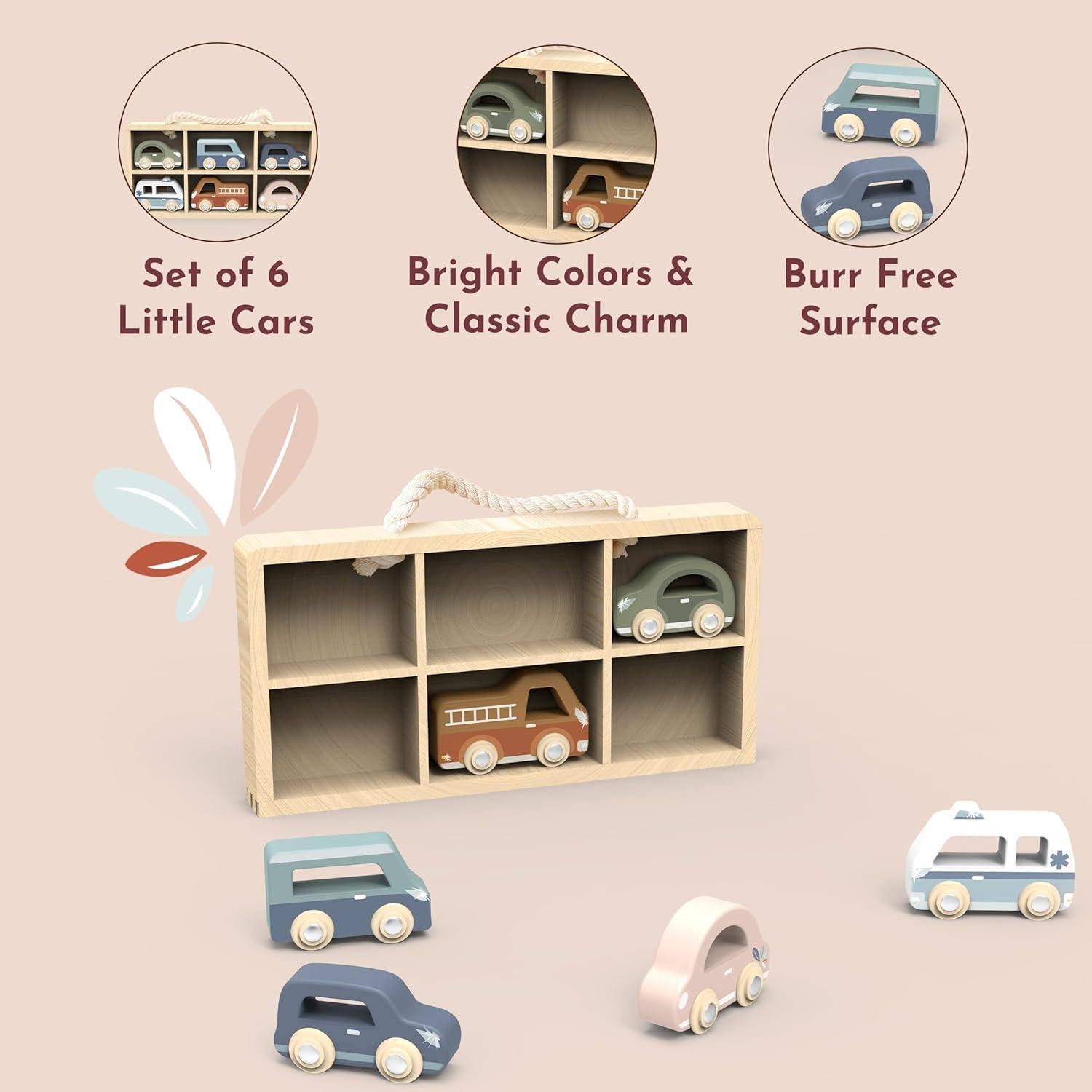 Juego de Coches de Madera Speedy Monkey - 6 Vehículos Coloridos