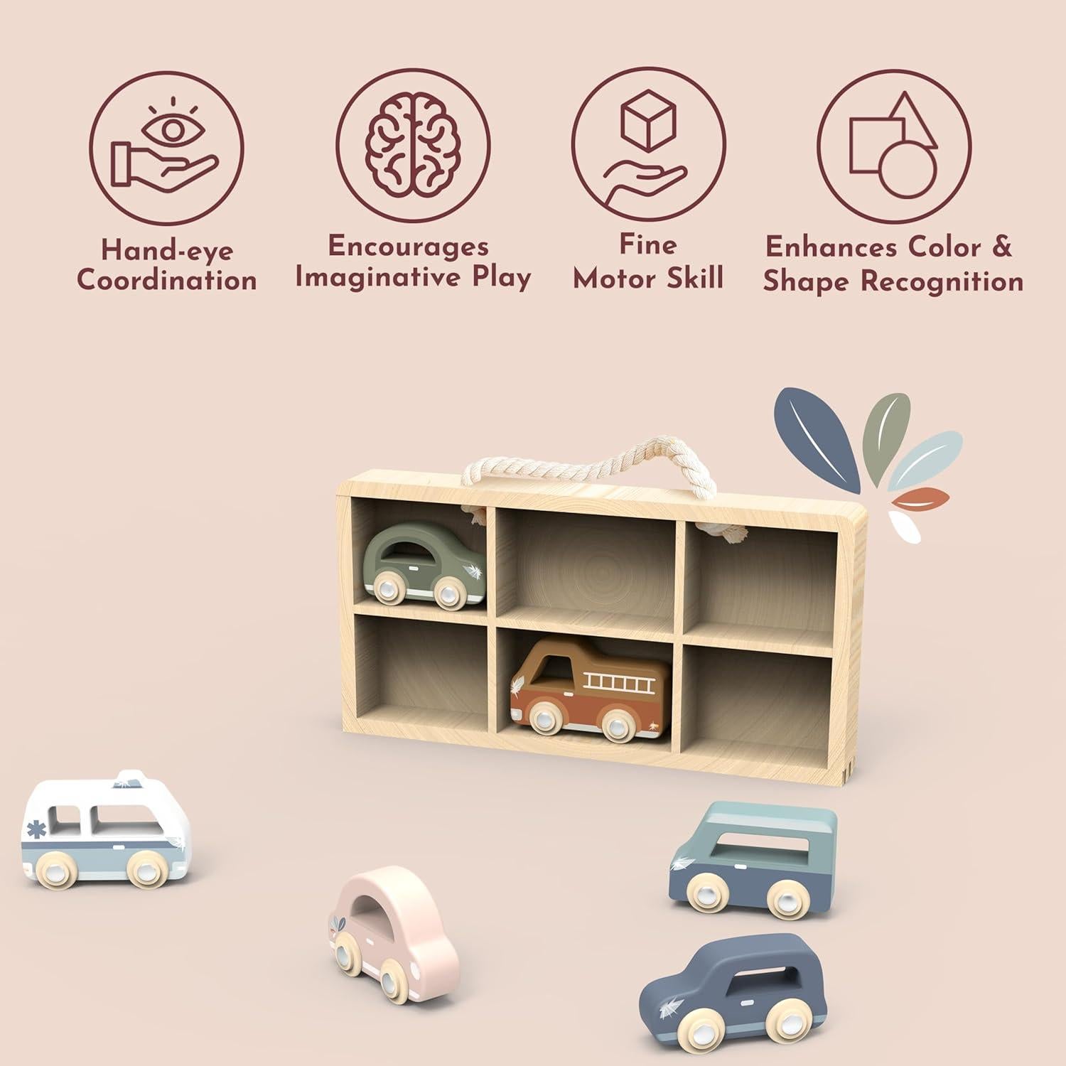 Juego de Coches de Madera Speedy Monkey - 6 Vehículos Coloridos