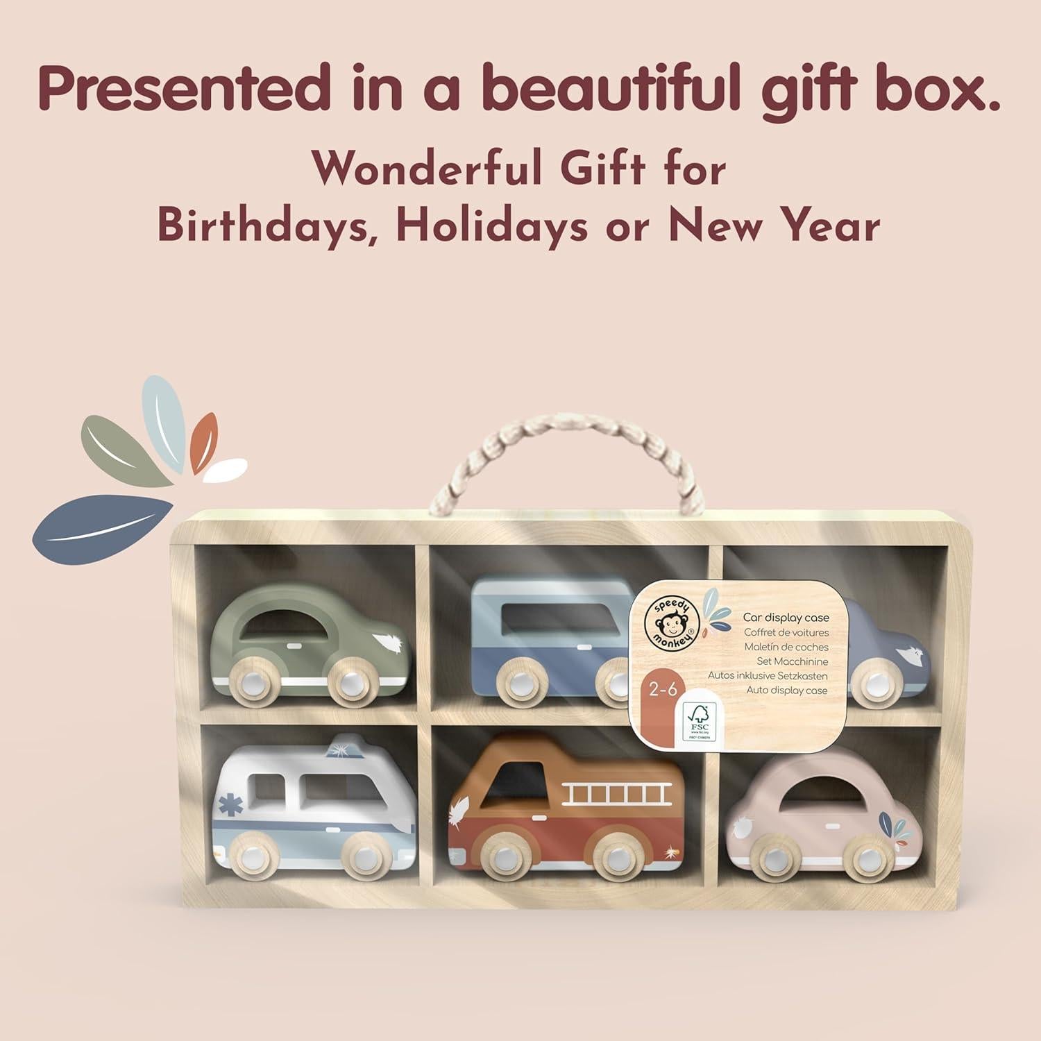 Juego de Coches de Madera Speedy Monkey - 6 Vehículos Coloridos