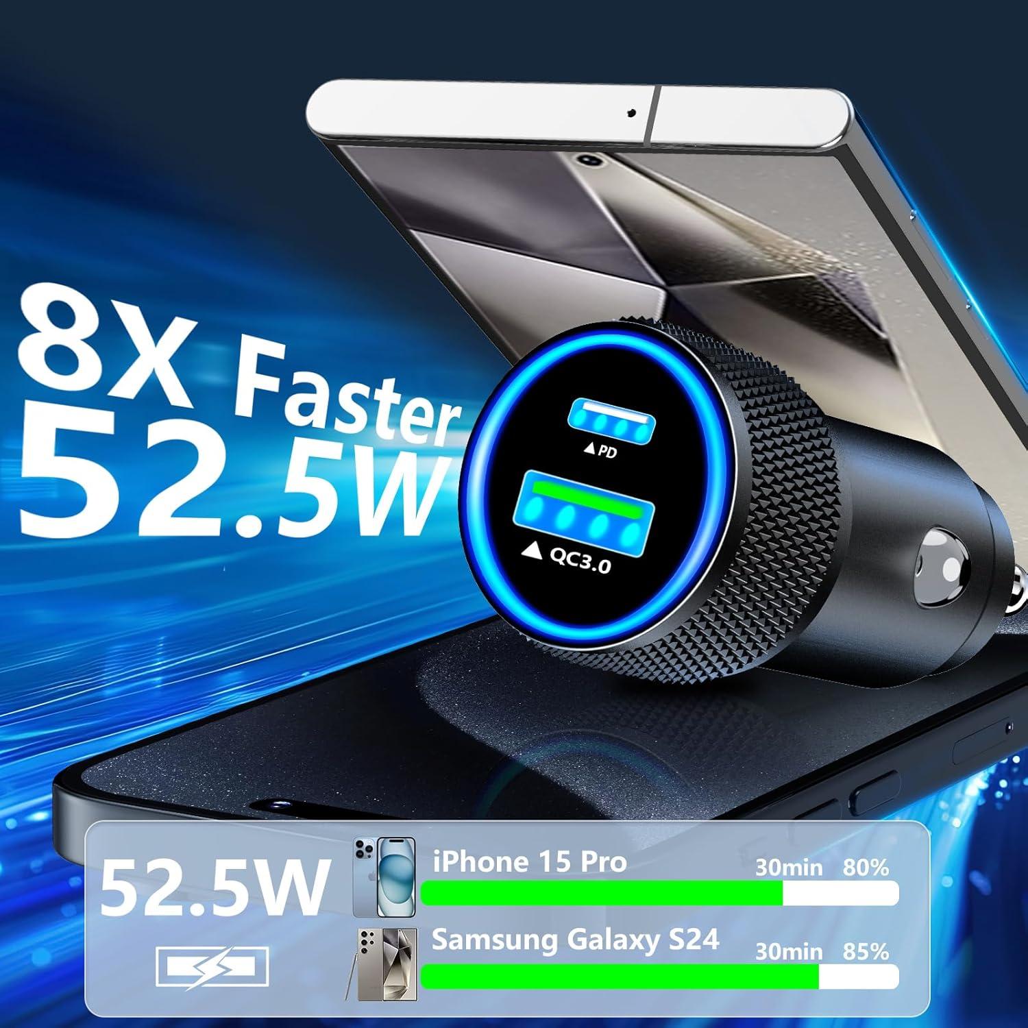 Cargador de Coche Rápido 52.5W Rombica USB-C y USB-A MFi