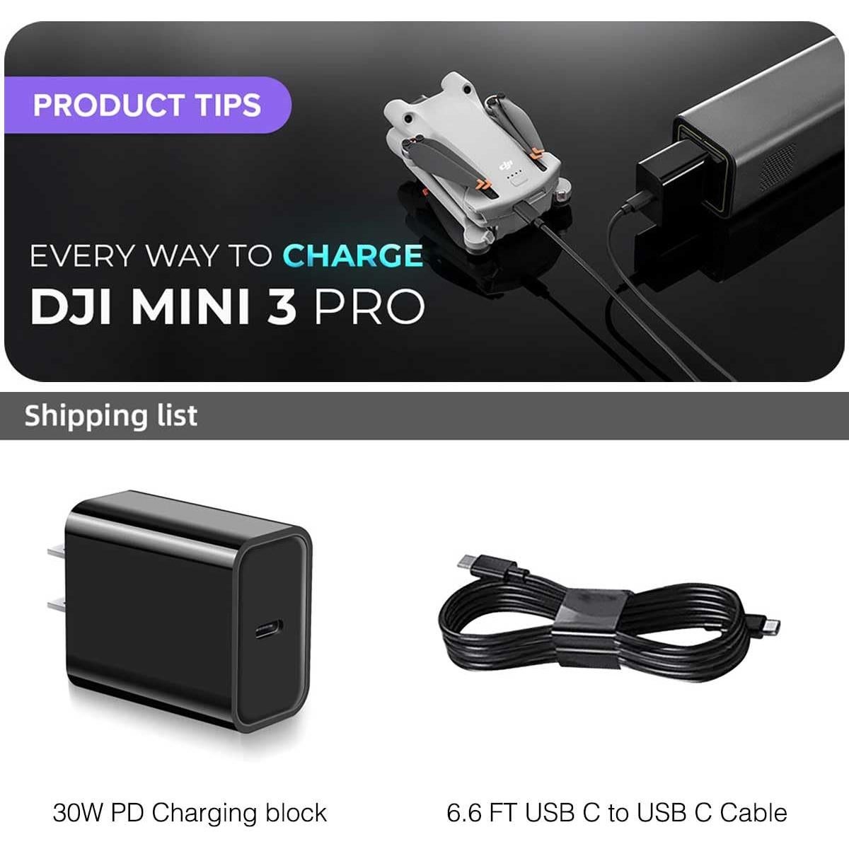 Cargador USB C DJI 30W para Drones Mini 4 Pro, Mini 3 y más