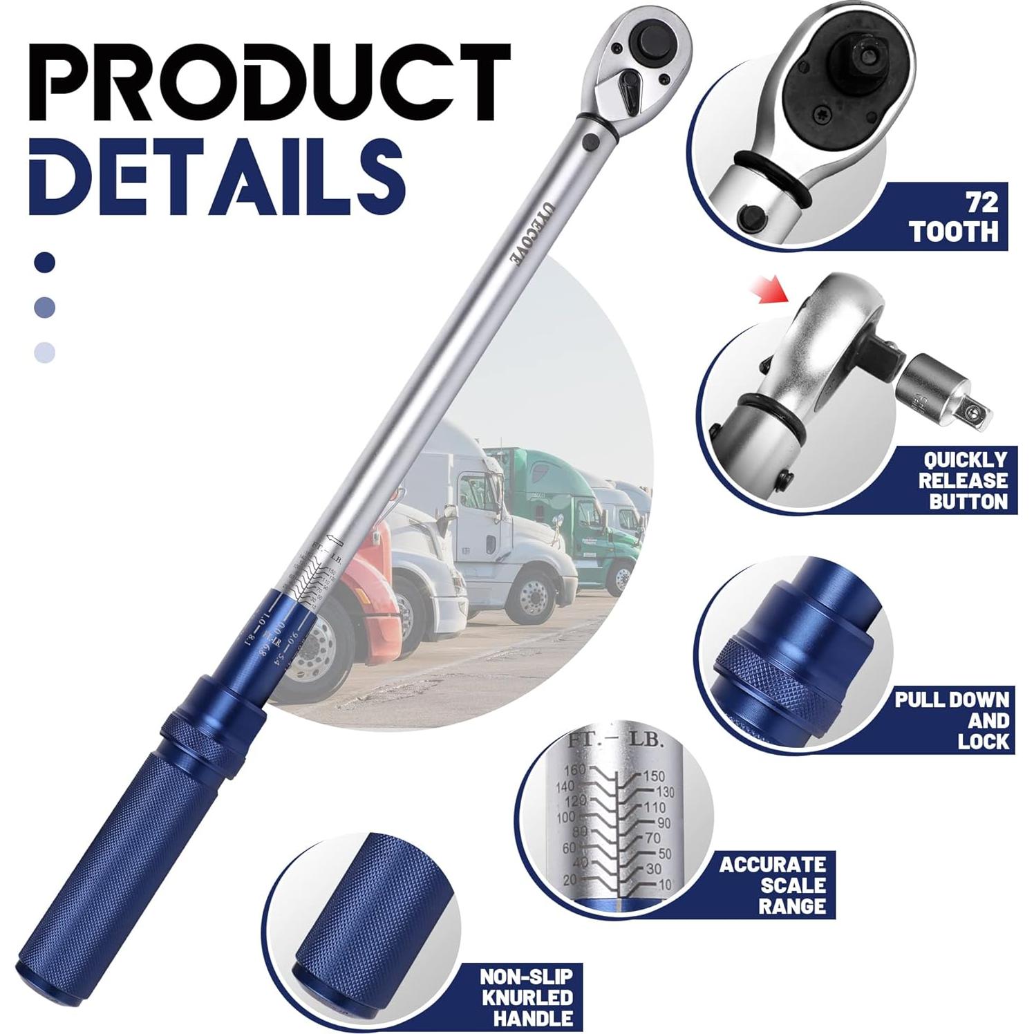 Llave de Torque UYECOVE 1/2" 10-160FT.LB / 13.6-217N.M con Bandeja