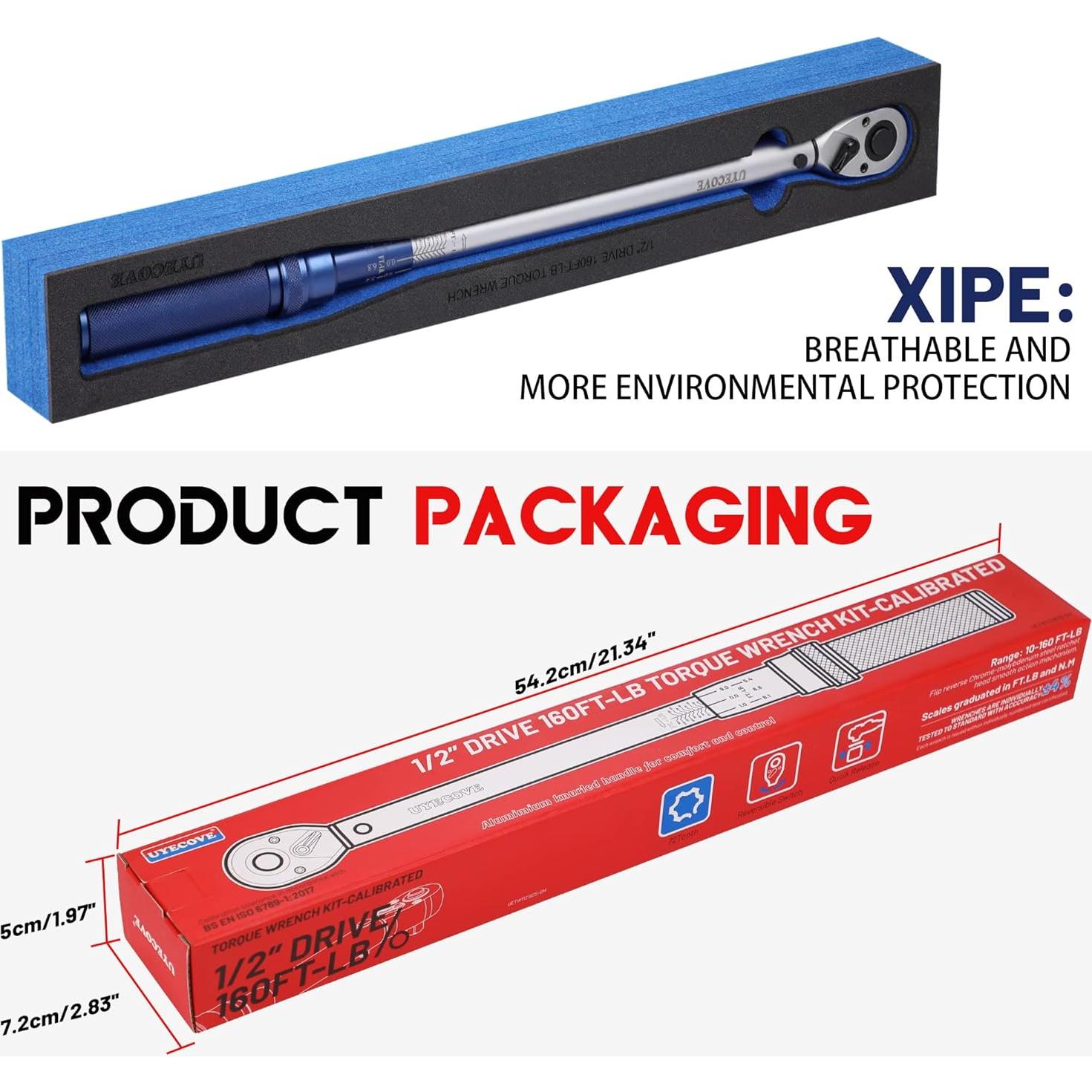 Llave de Torque UYECOVE 1/2" 10-160FT.LB / 13.6-217N.M con Bandeja