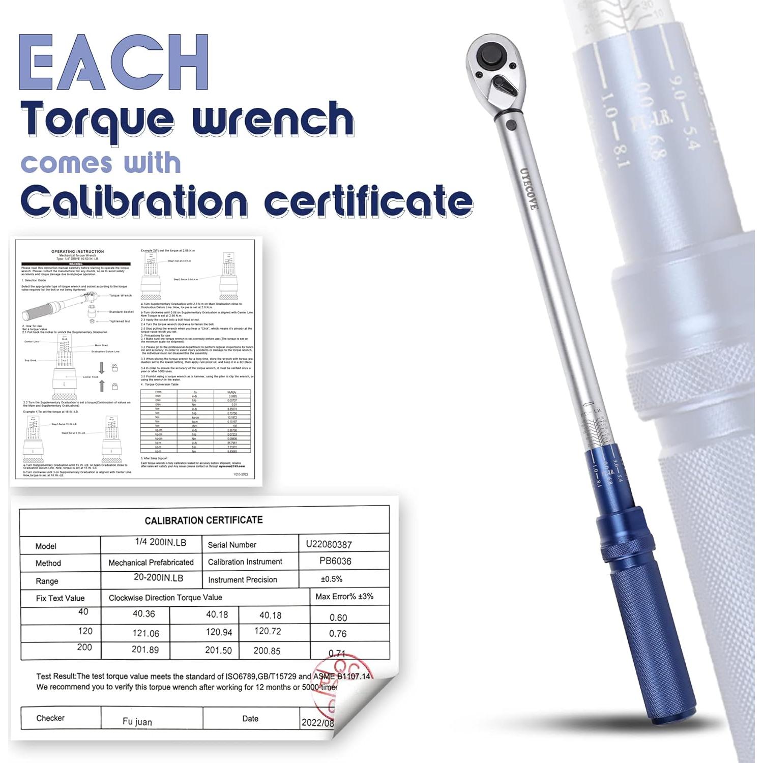 Llave de Torque UYECOVE 1/2" 10-160FT.LB / 13.6-217N.M con Bandeja