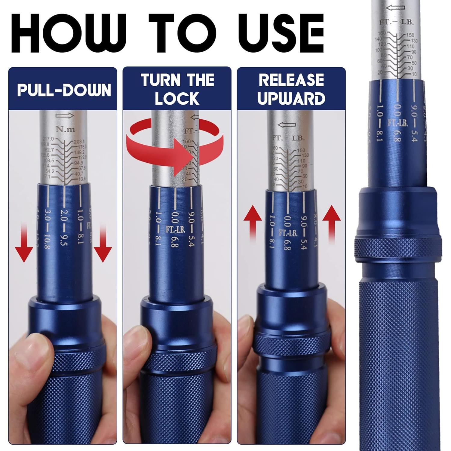 Llave de Torque UYECOVE 1/2" 10-160FT.LB / 13.6-217N.M con Bandeja